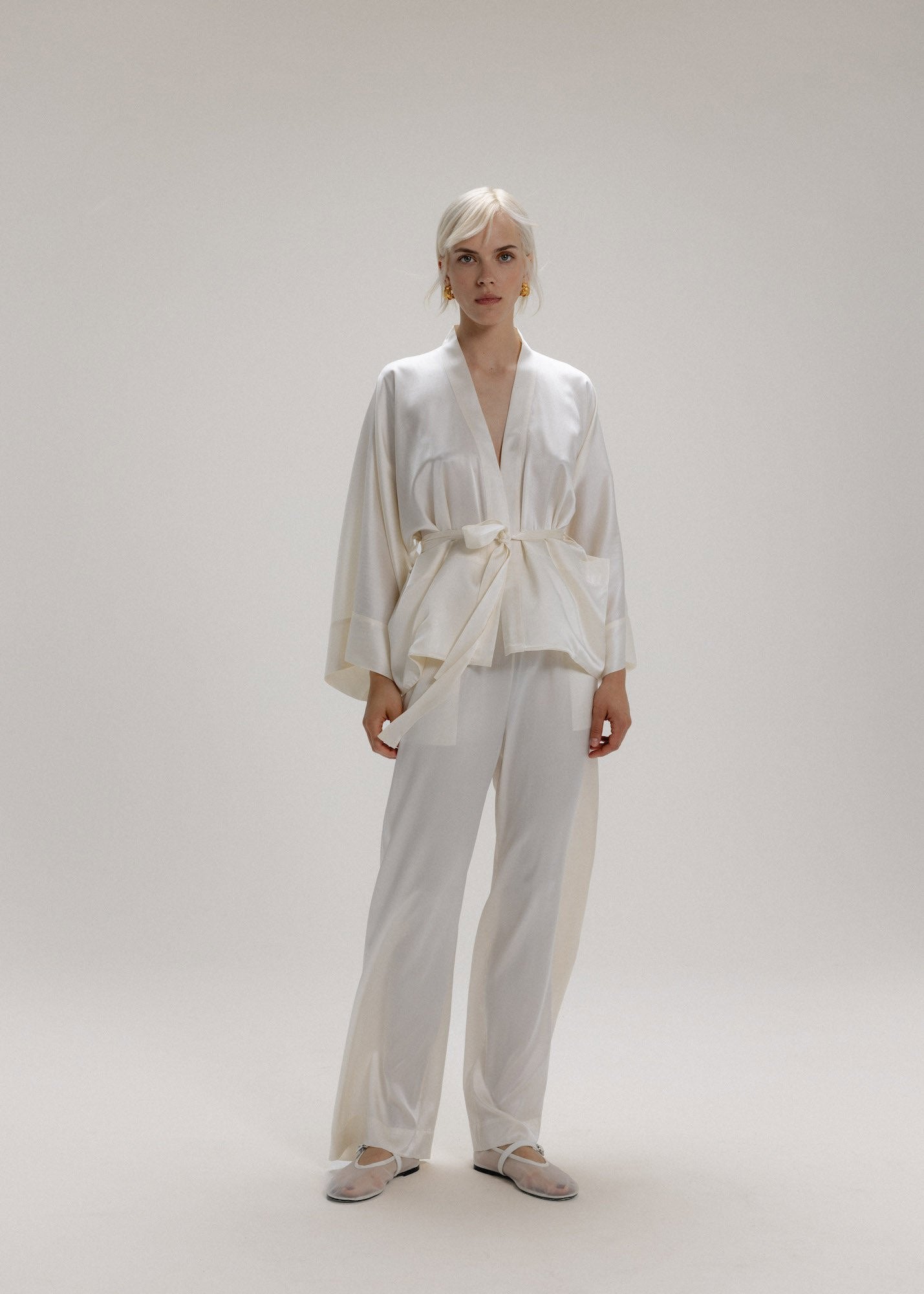 Silk Kimono Jacket in Milk White
