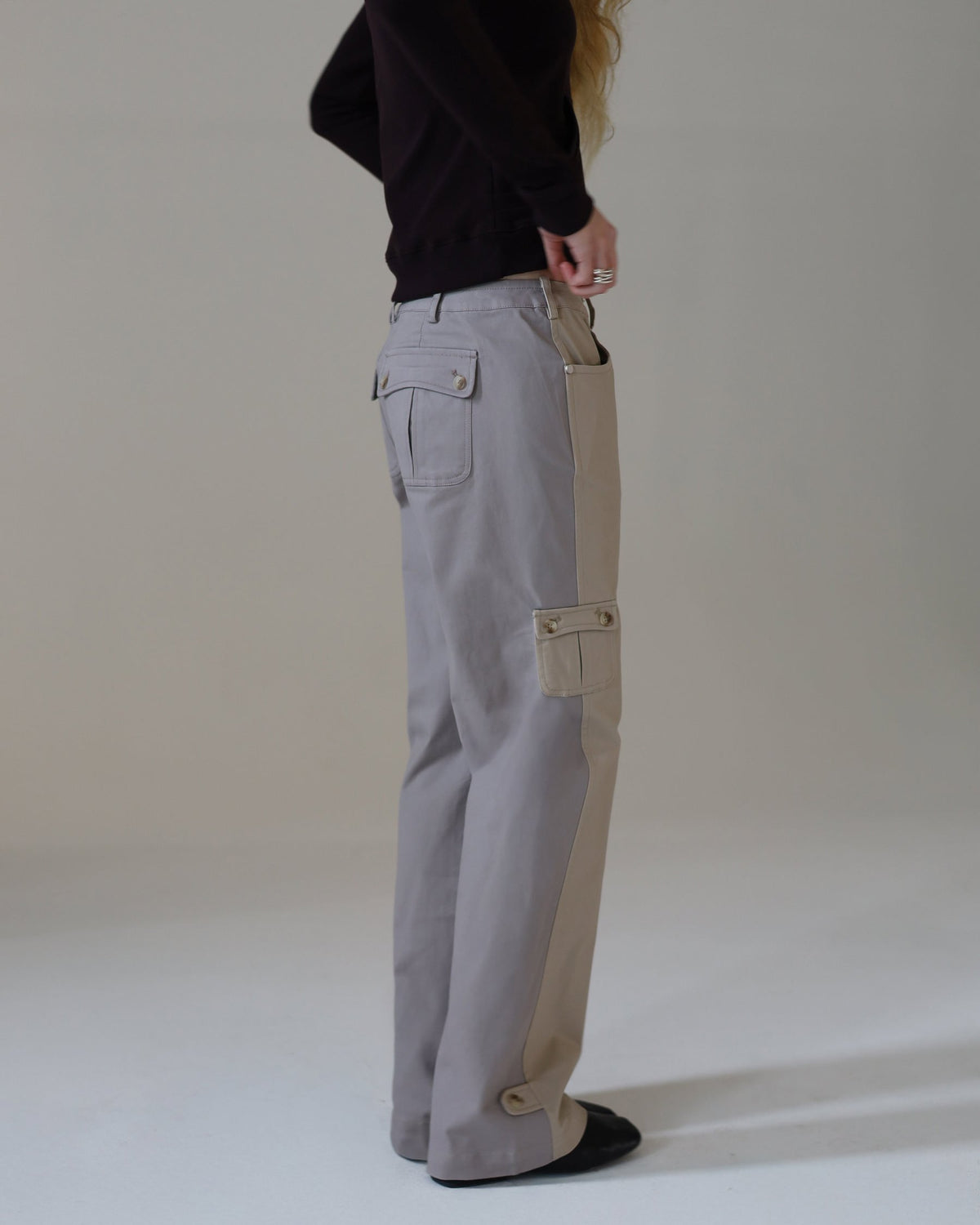 INES two tone cargo pants - light grey