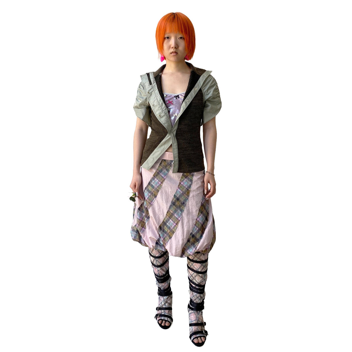 Jade Brown Taffeta Puff Short-Sleeve Shirt