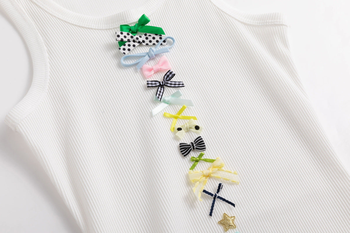 Ivory Rib Vest Mini Bows Dress Candy