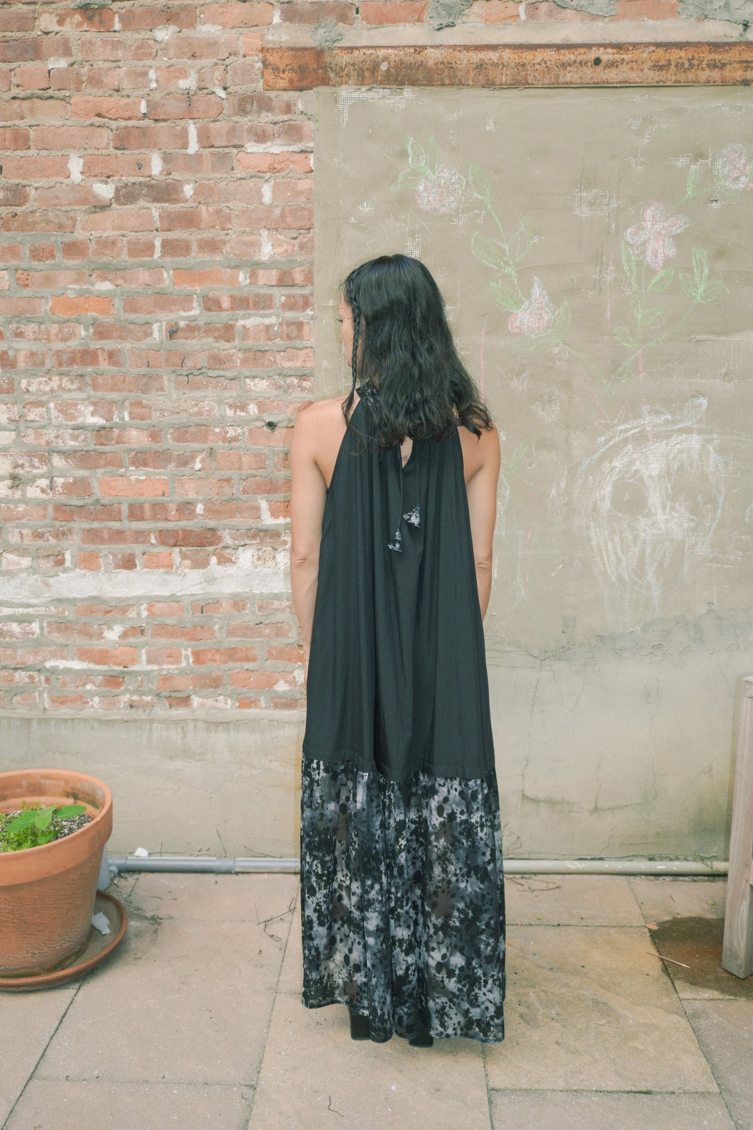 TIE NECK MAXI DRESS _ BLACK
