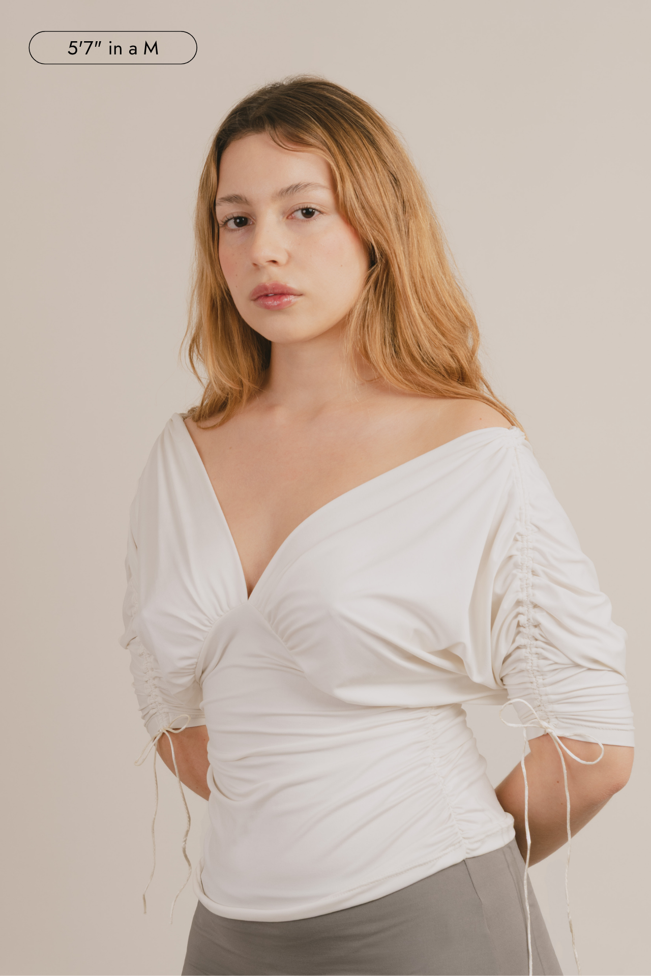 Paloma Deep-V Ruched 3/4 Sleeve Top