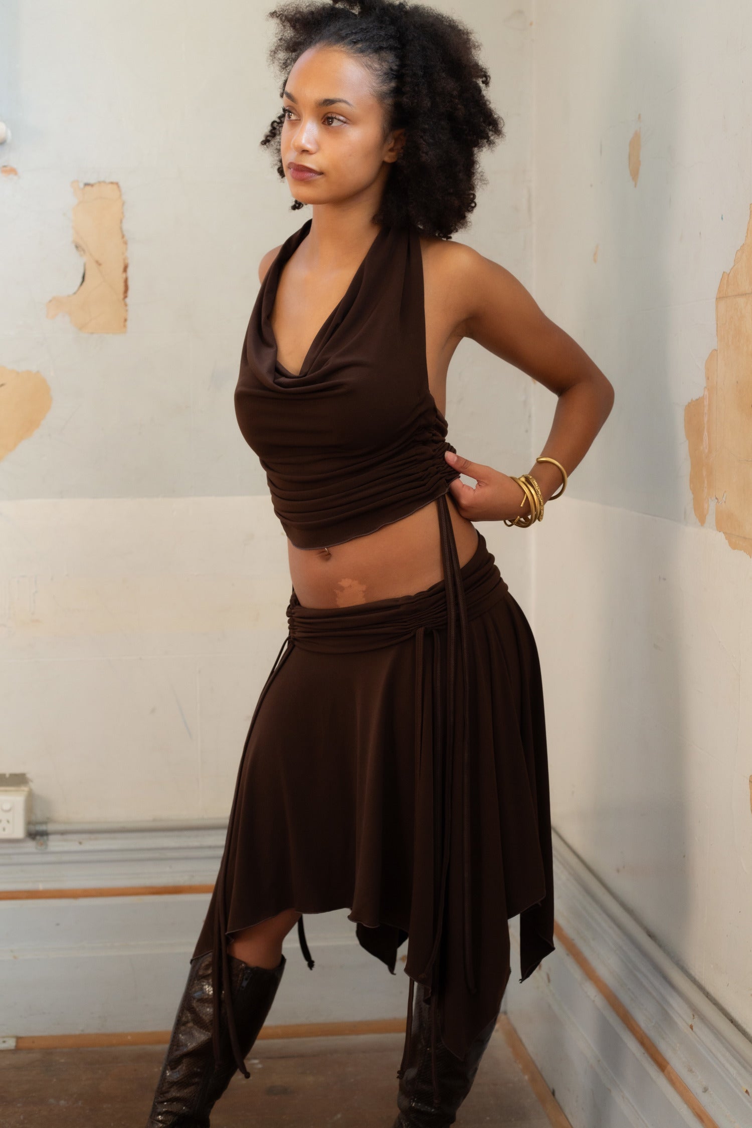 BROWN RUCHED SKIRT