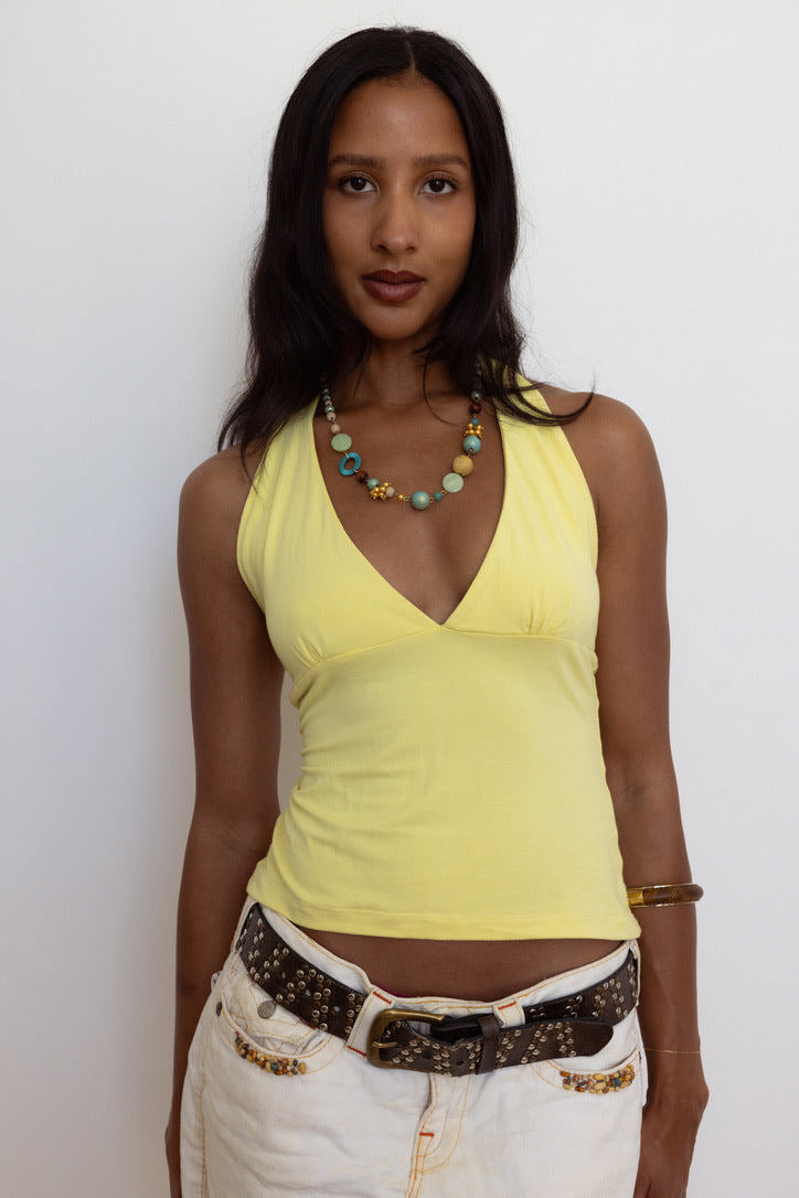 Aurora Halter Top in Butter Yellow