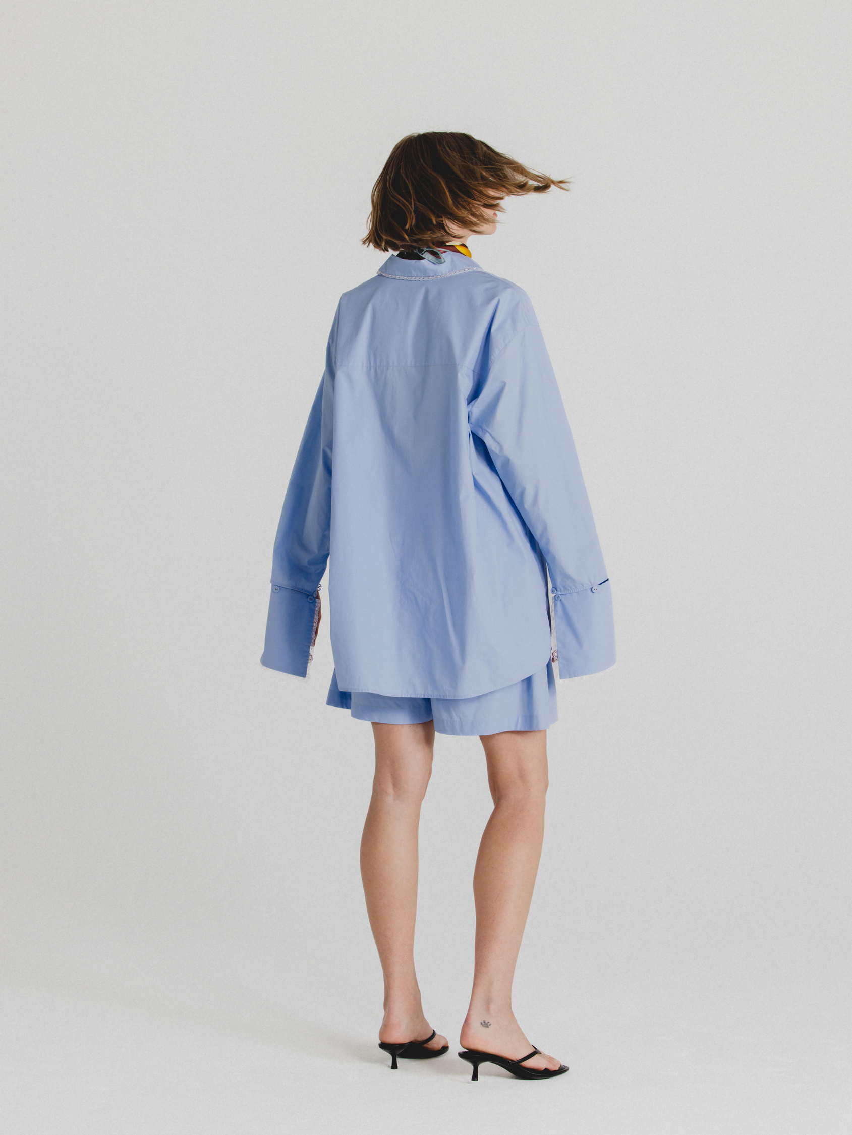 Cotton Poplin Oversized Shirt in Sky Blue