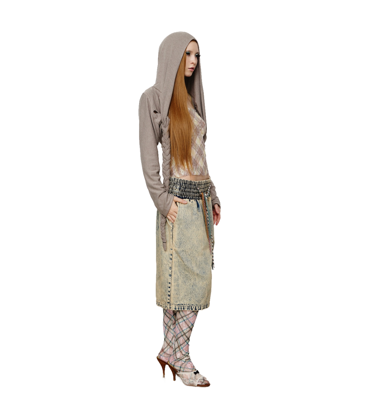 Braided Cropped Hoodie Gray