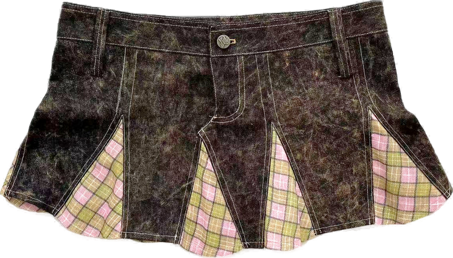 Tie-Dye Cotton Patchwork Flared Mini Skirt Fenlü