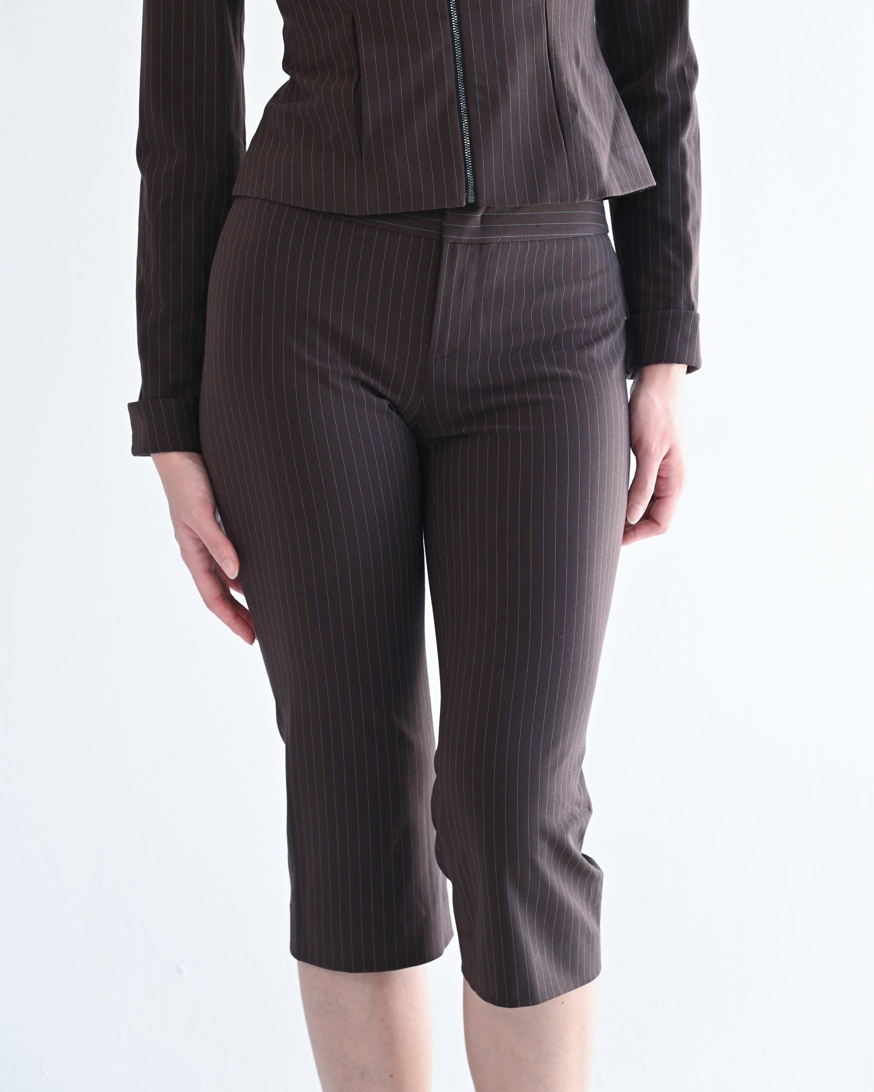 The Harlow Capri in Brown Pinstripe