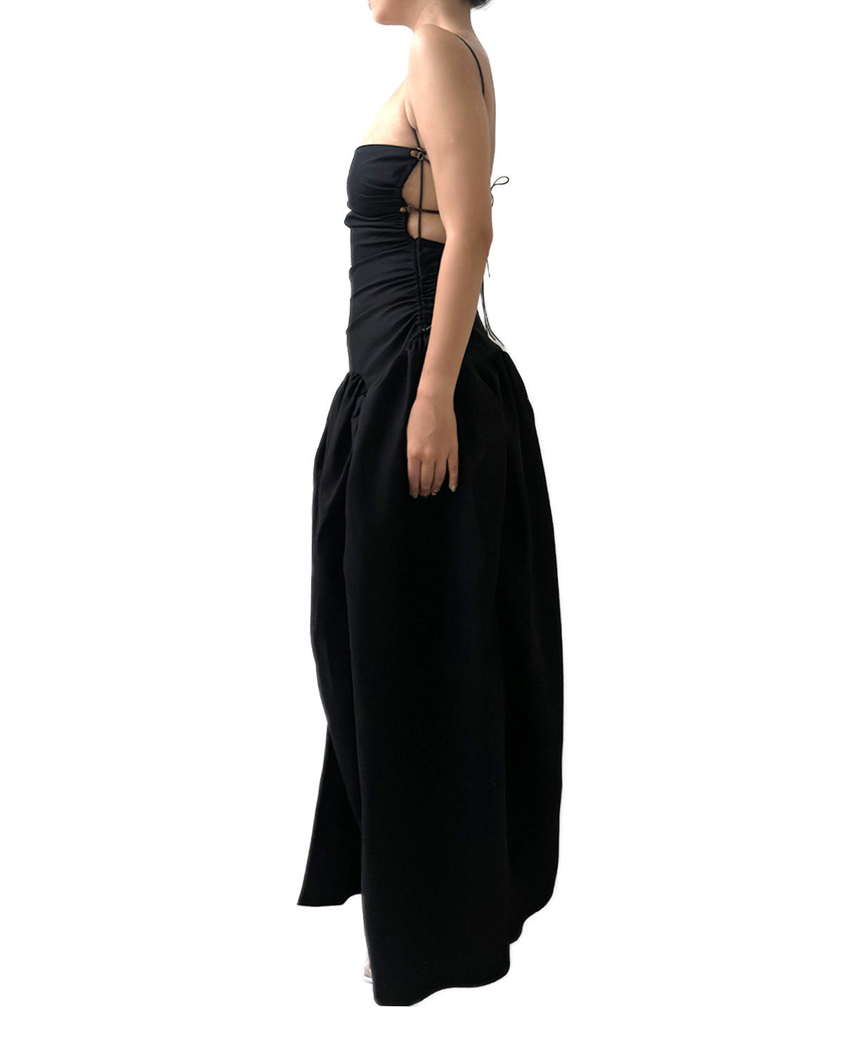 Open Back Cami Bubble Maxi Dress Black