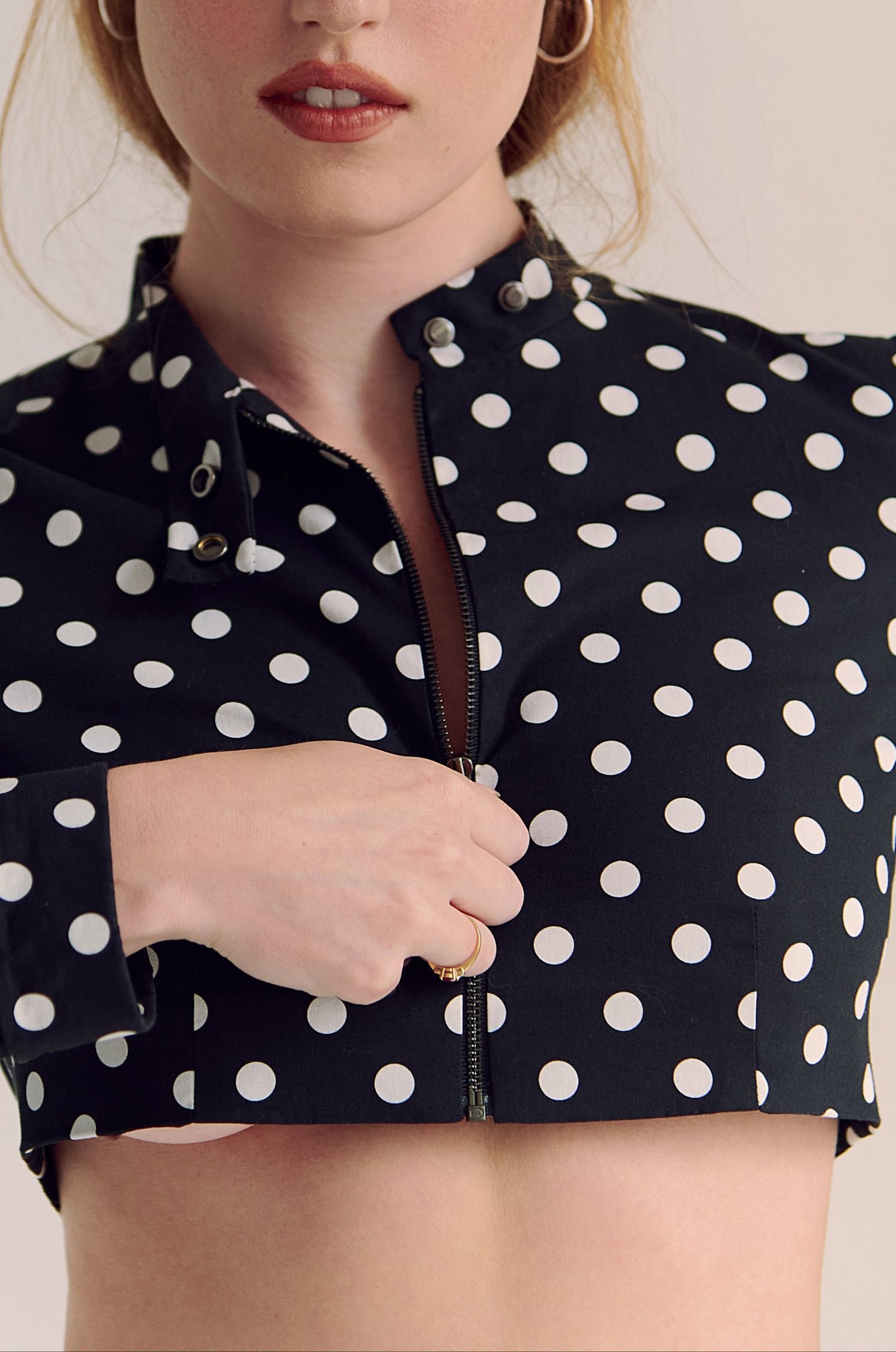 The Cropped Harlow Jacket in Polka Dot