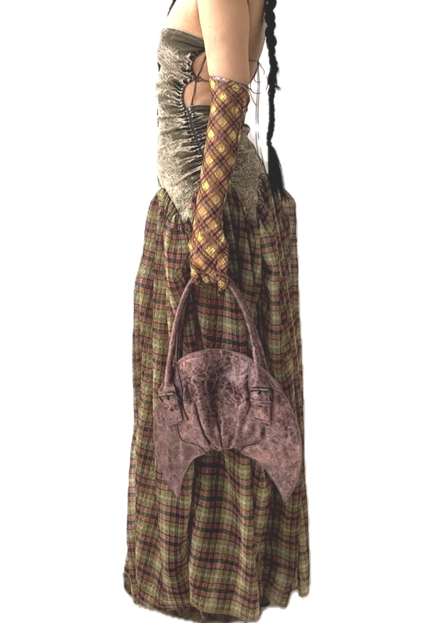 Plaid Denim Bubble Maxi Dress Mono