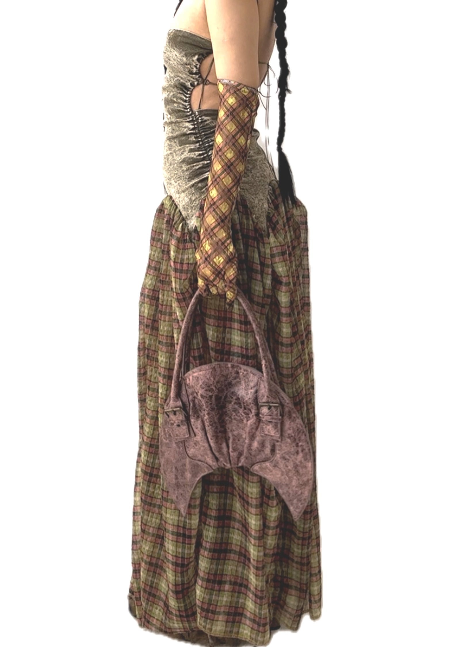 Plaid Denim Bubble Maxi Dress Mono