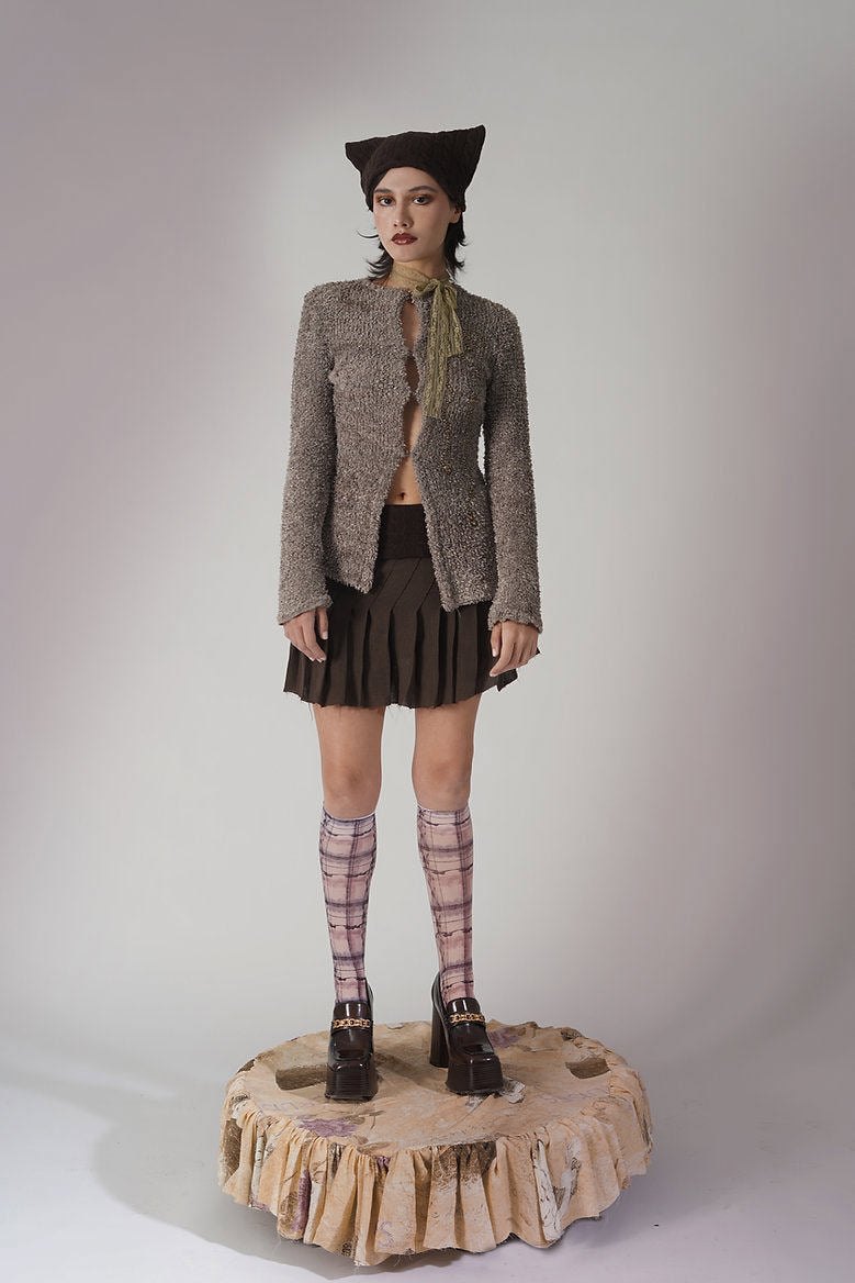 Darker Plaid Mini Skirt - Dark Brown