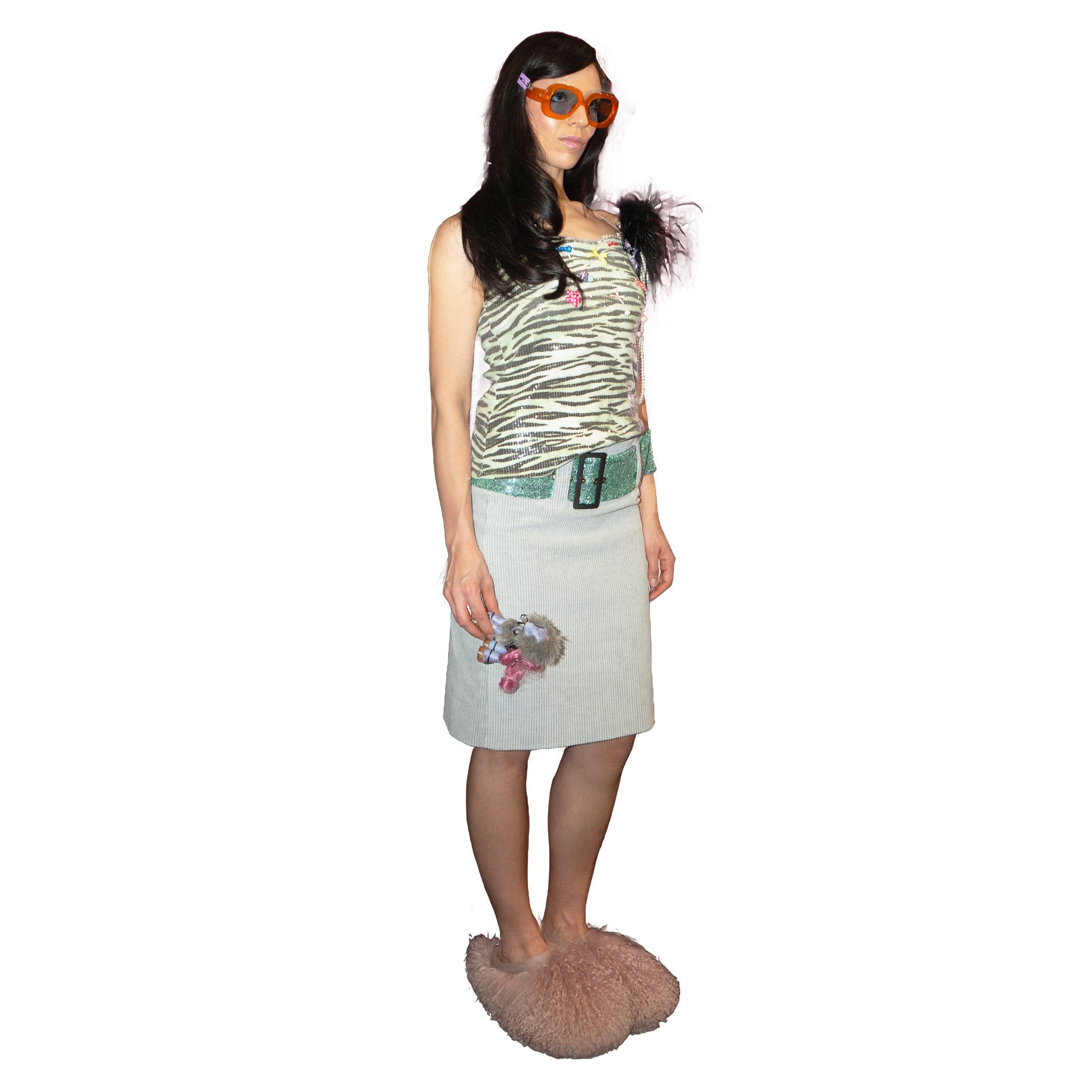Green Zebra Sequin Jersey Cami Strap Top