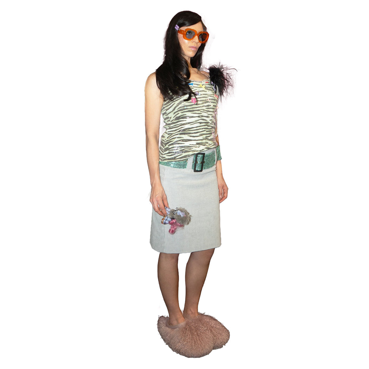 Green Zebra Sequin Jersey Cami Strap Top