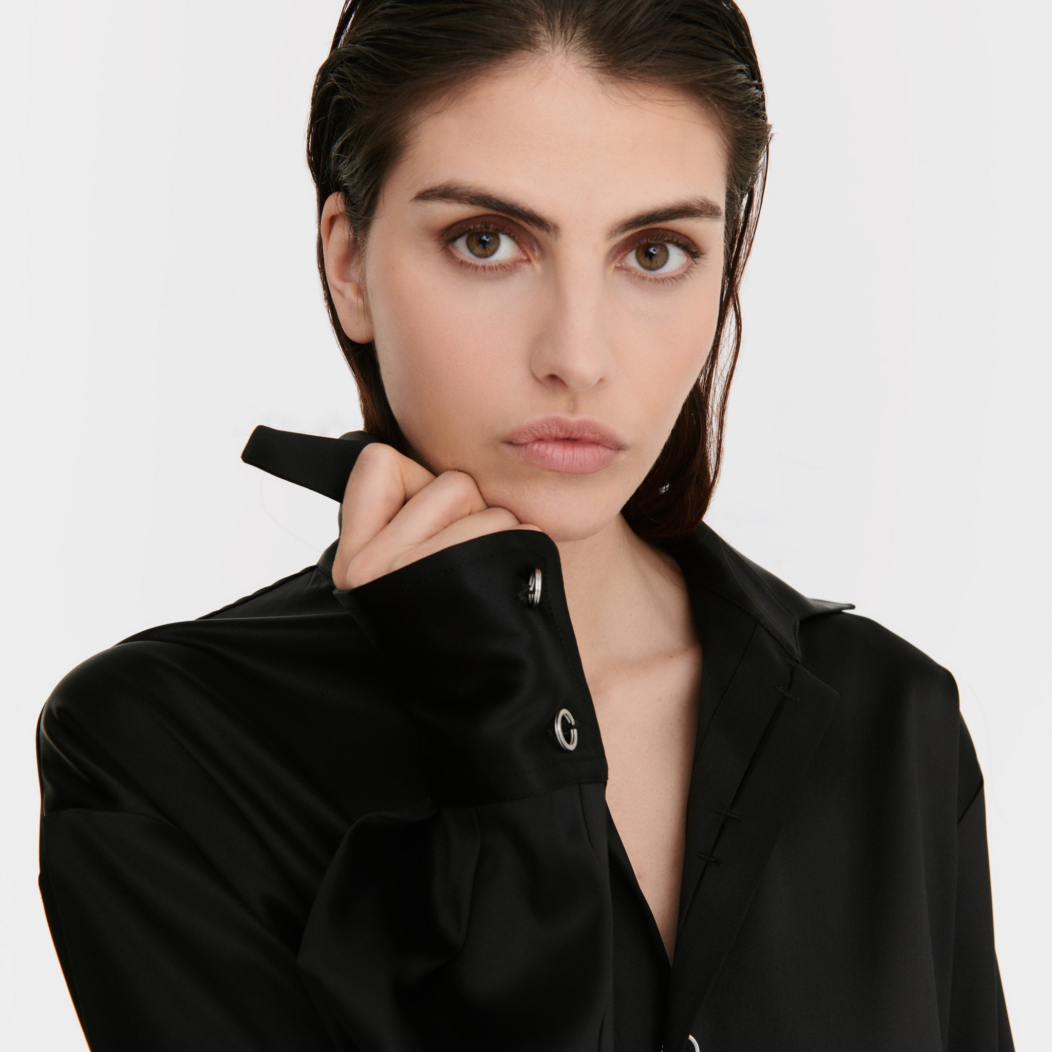 Herma Shirt in Black Satin