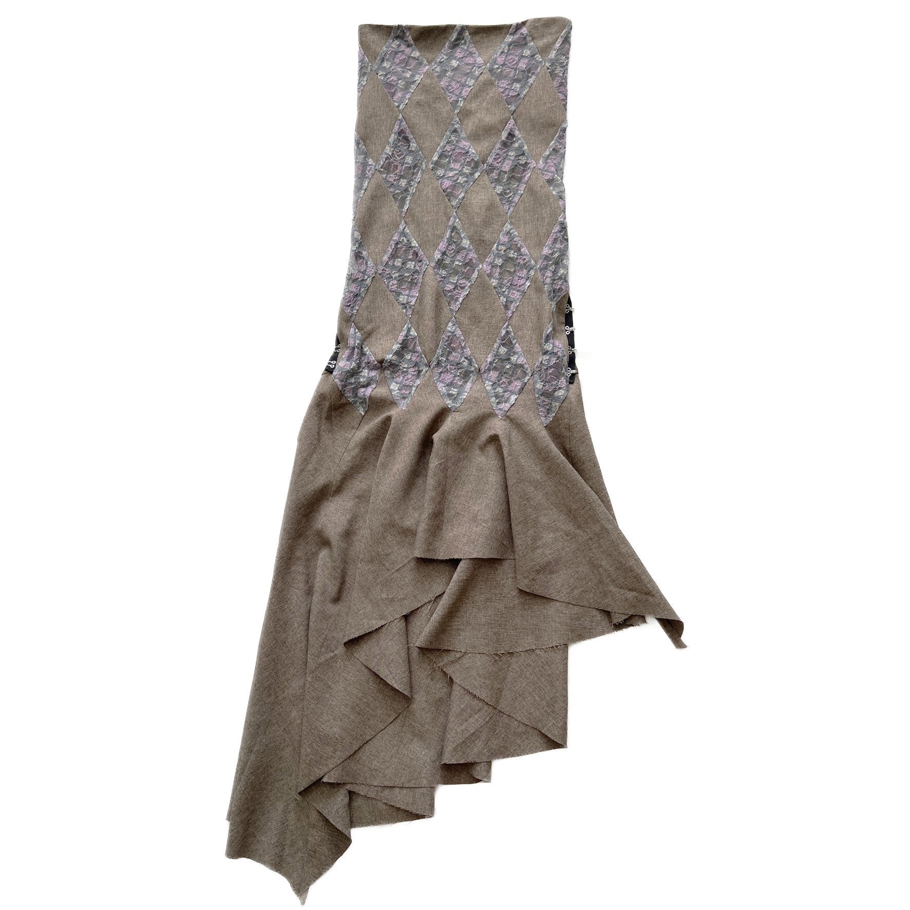 Patchwork Lace Purple Plaid Office Flared Midi Dress