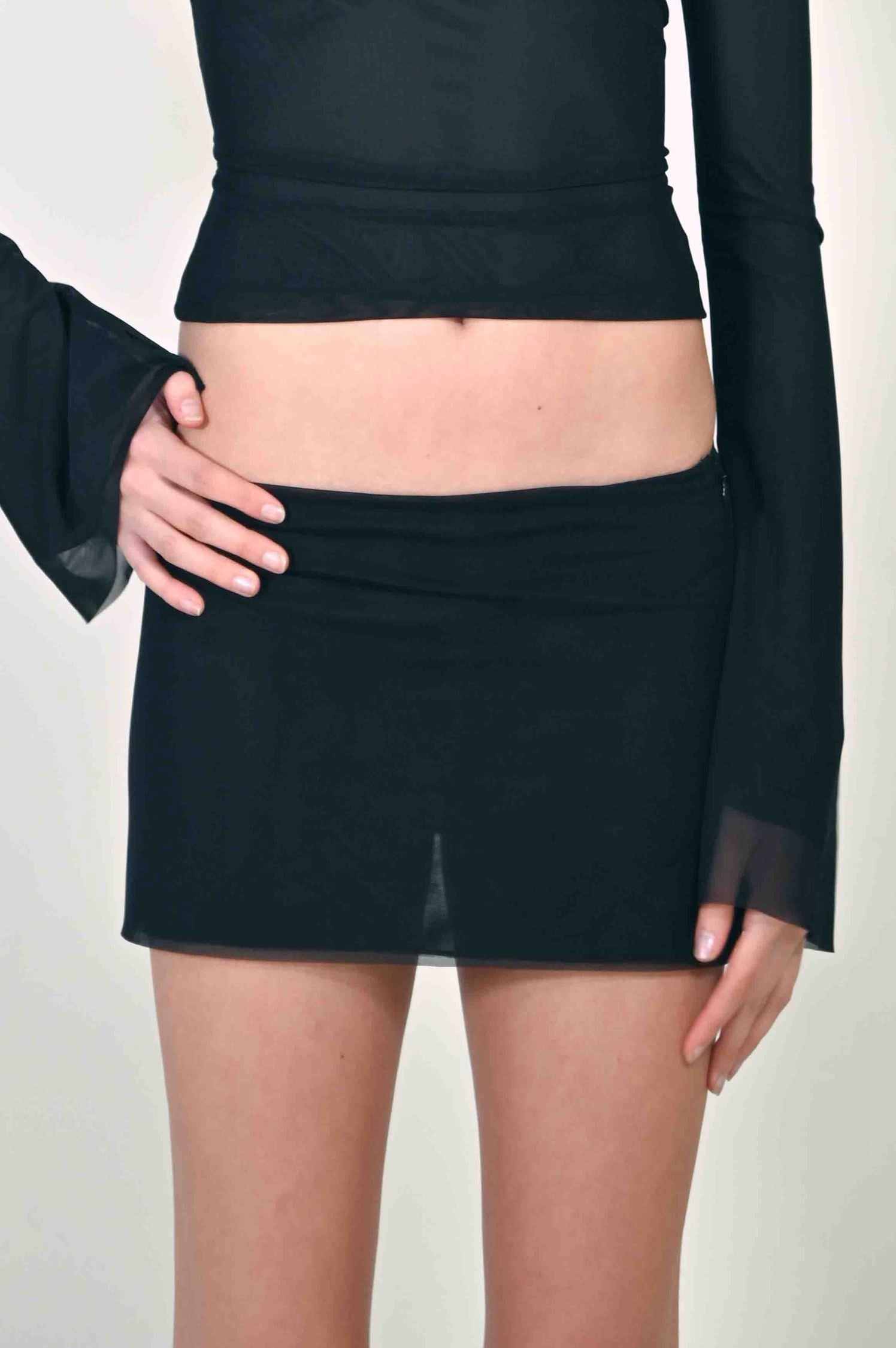 The Jane Micro Mini Skirt in Black Mesh