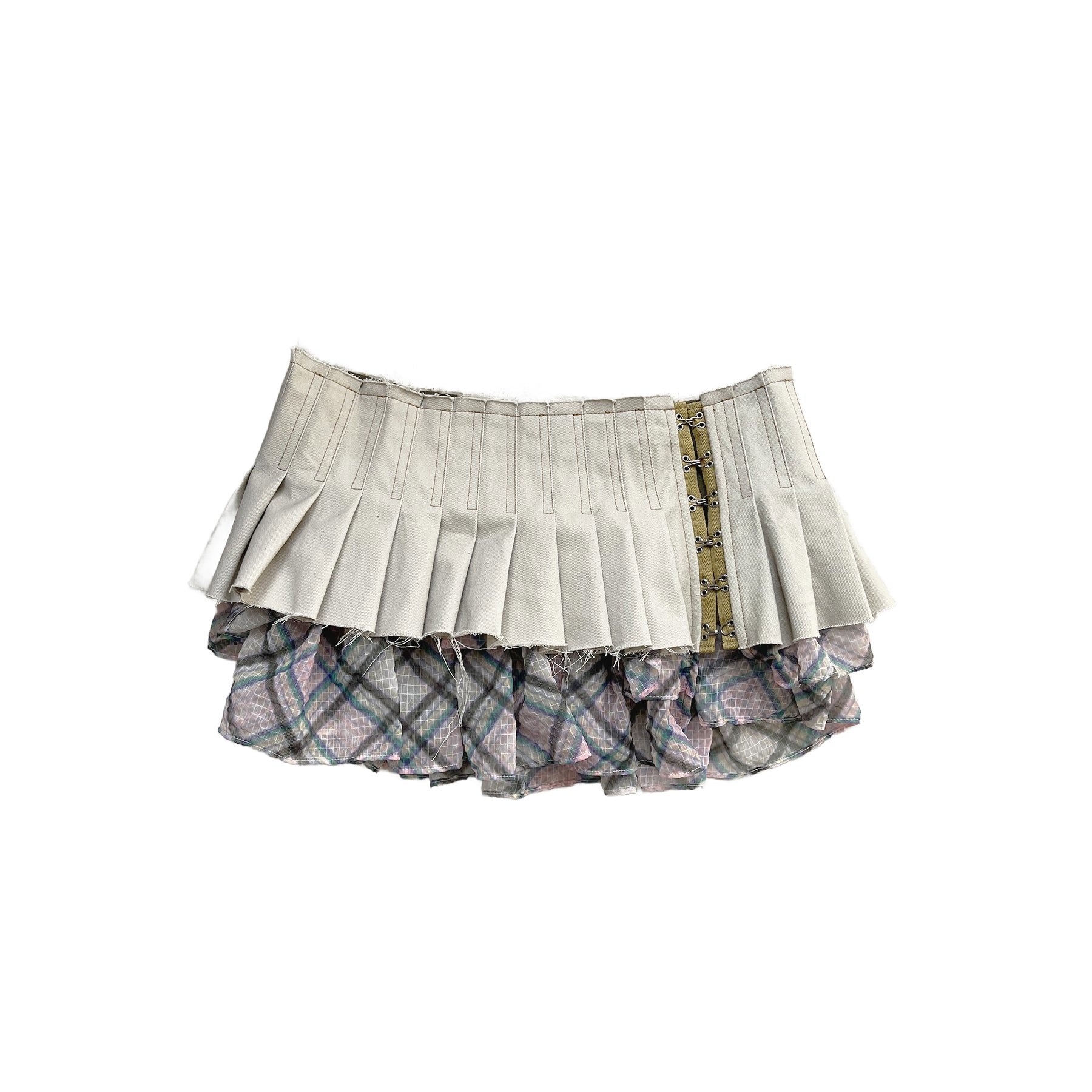 Denim Chiffon Mini Pleated Skirt Ivory Dollhouse