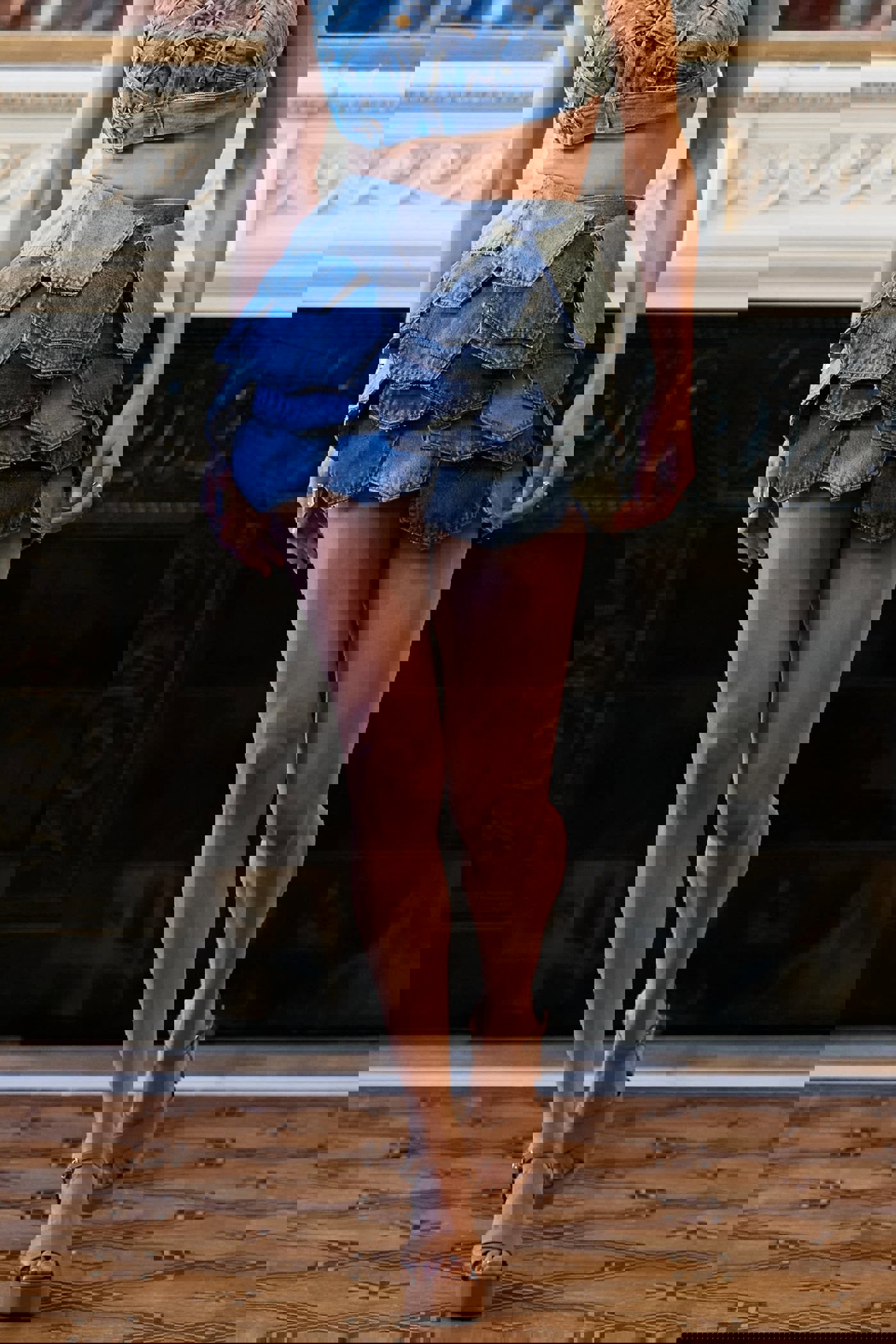 RECYCLED DNM COBALT SHORT SKIRT