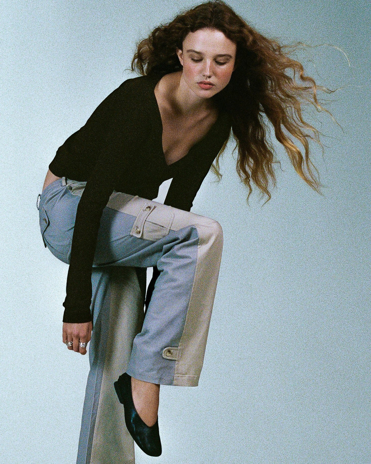 INES two tone cargo pants - light grey