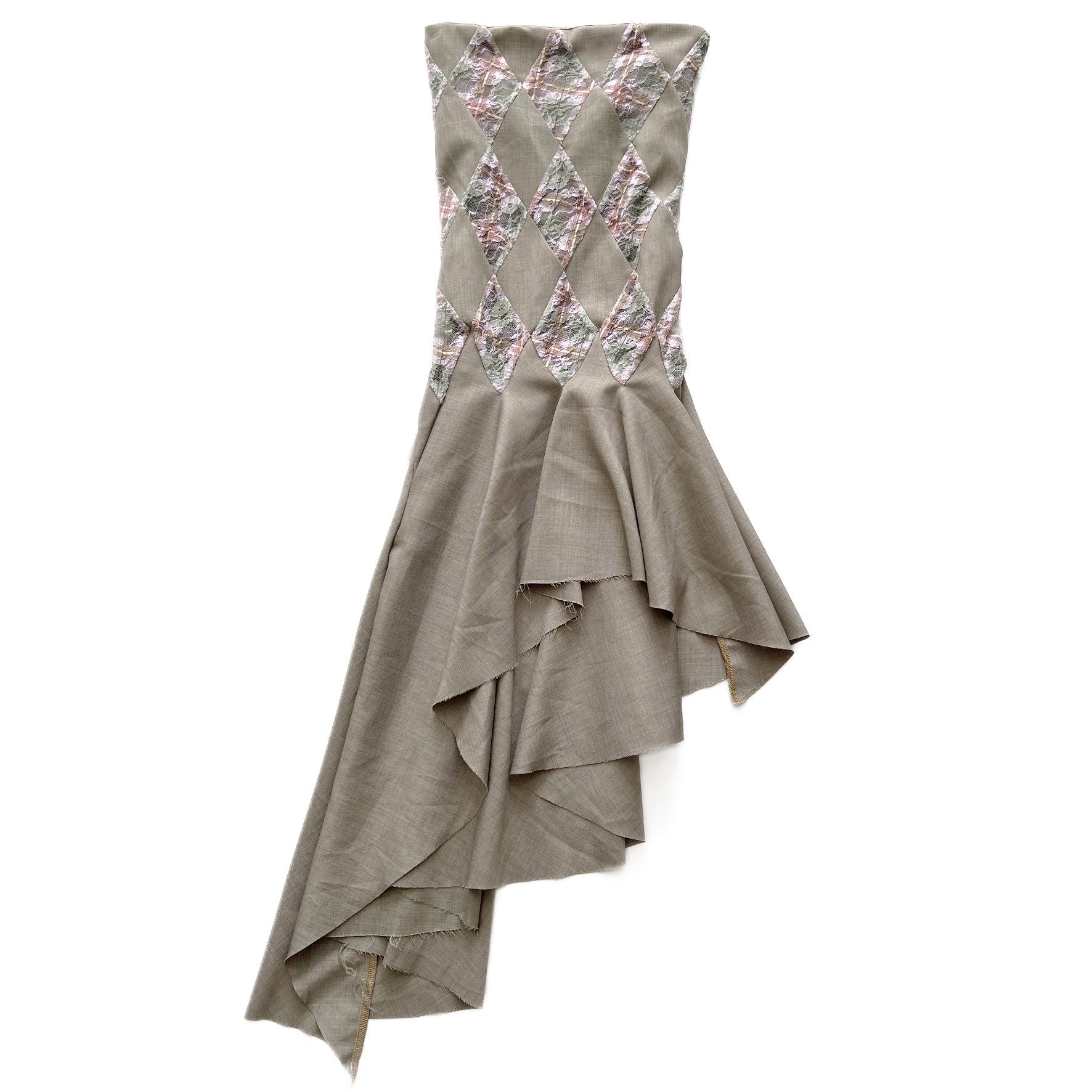 Patchwork Lace Petal Tartan Office Flared Midi Dress