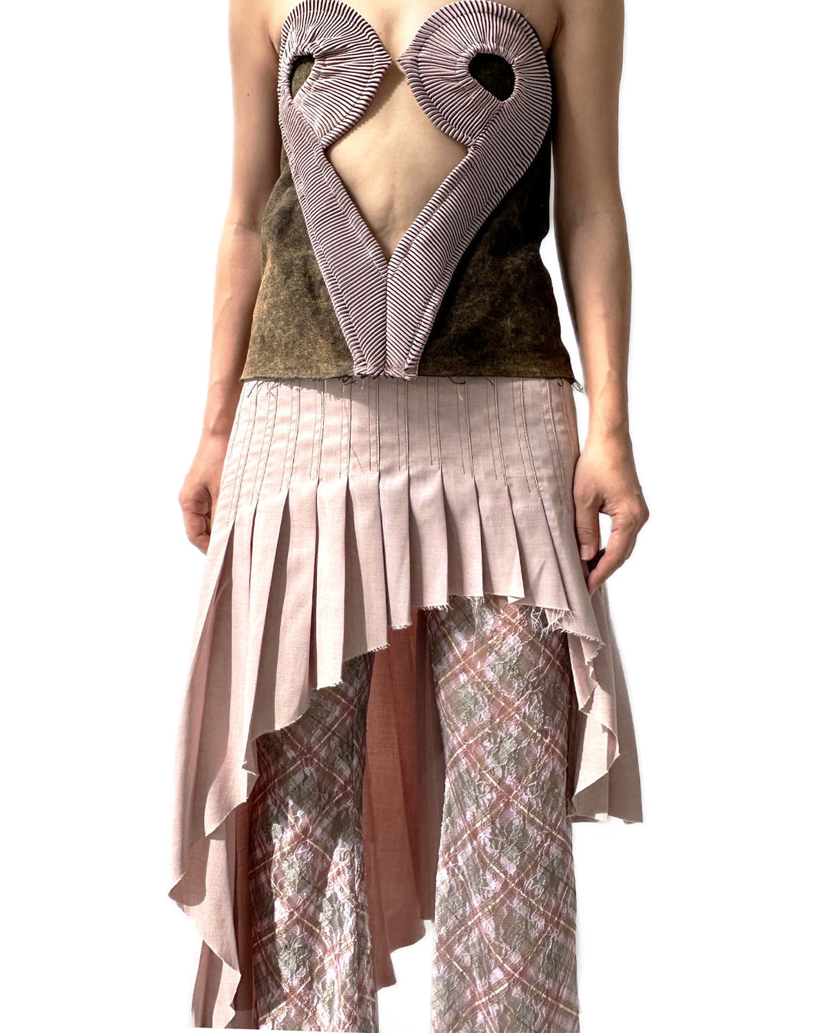 Asymmetrical Pleated Office Skirt Light Pink