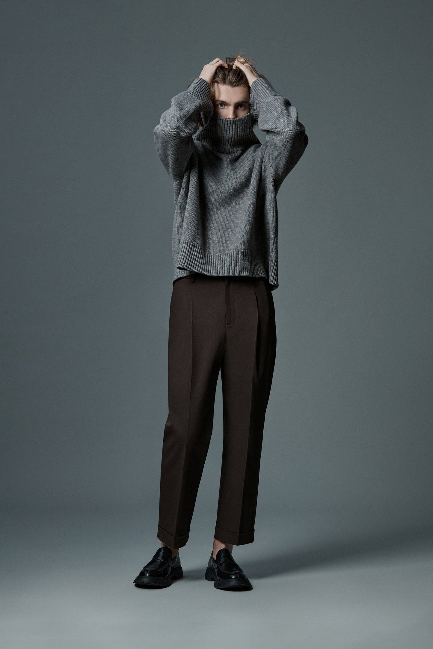 Brown Pleated Wool Trousers
