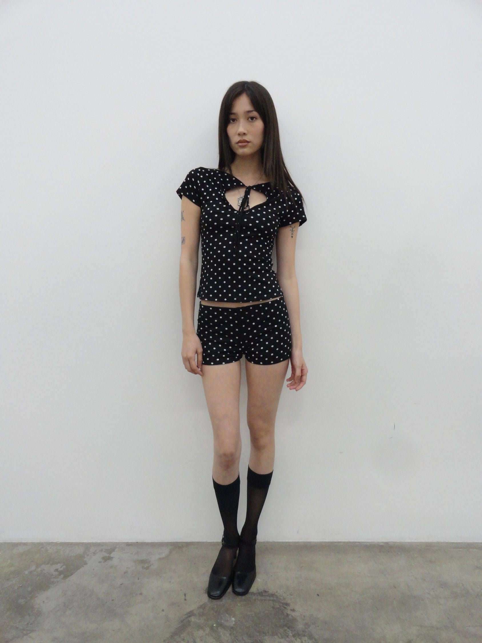 Cleo Keyhole Top in Black Polka Dot