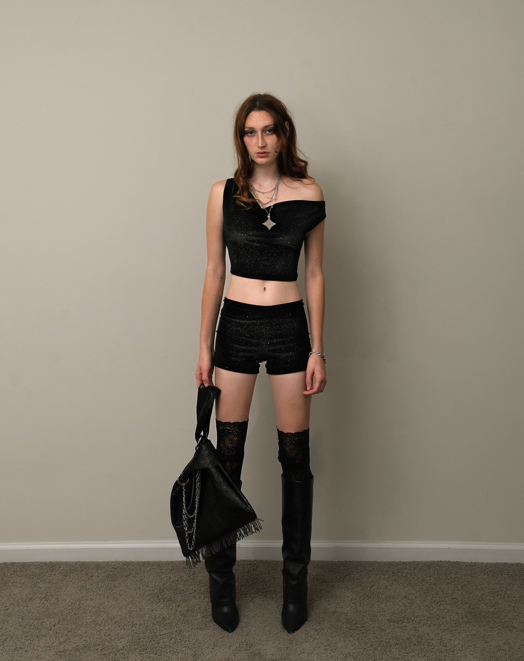 SPARKLY VELVET BLACK SWAN SET