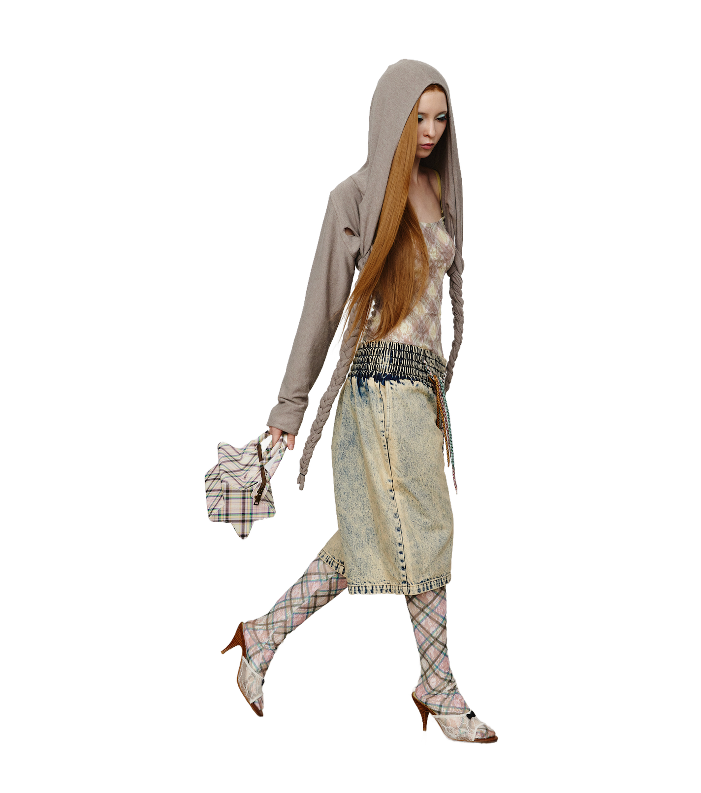 Braided Cropped Hoodie Gray