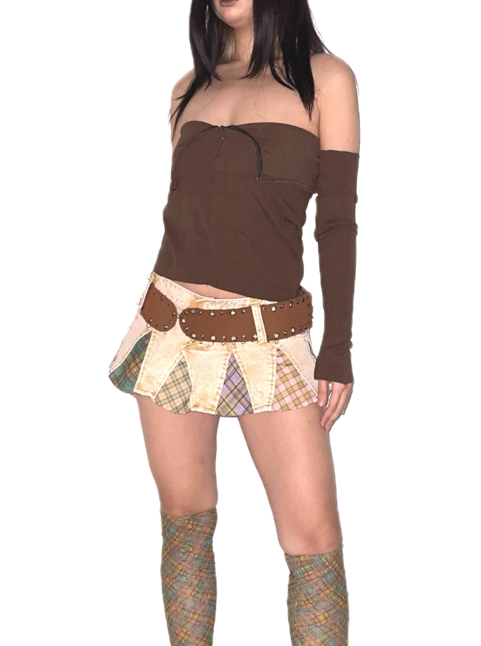 Patchwork Mini Denim Skirt Yellow