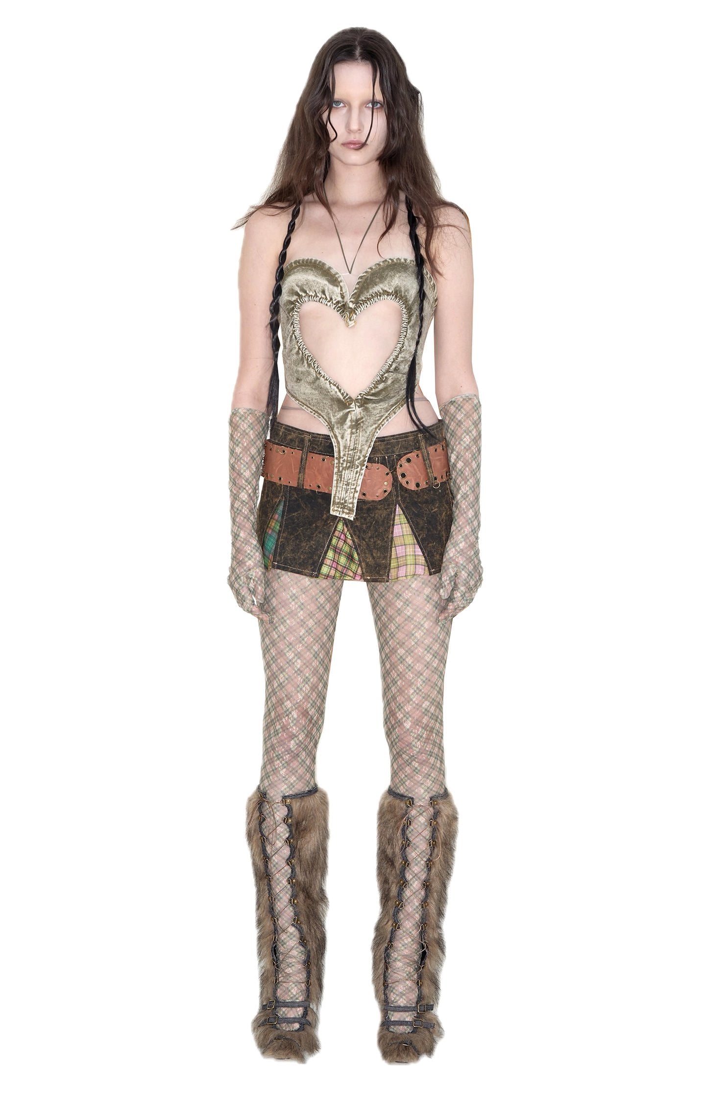 Heart Cutout Ruched Denim Corset