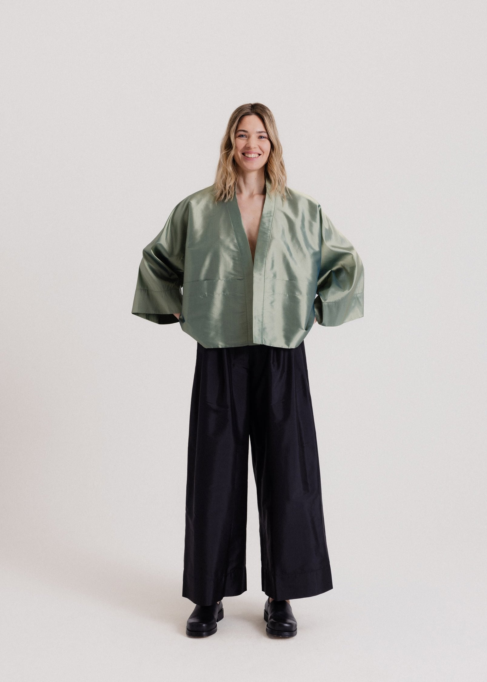 Taffeta Kimono Jacket in Green Hue