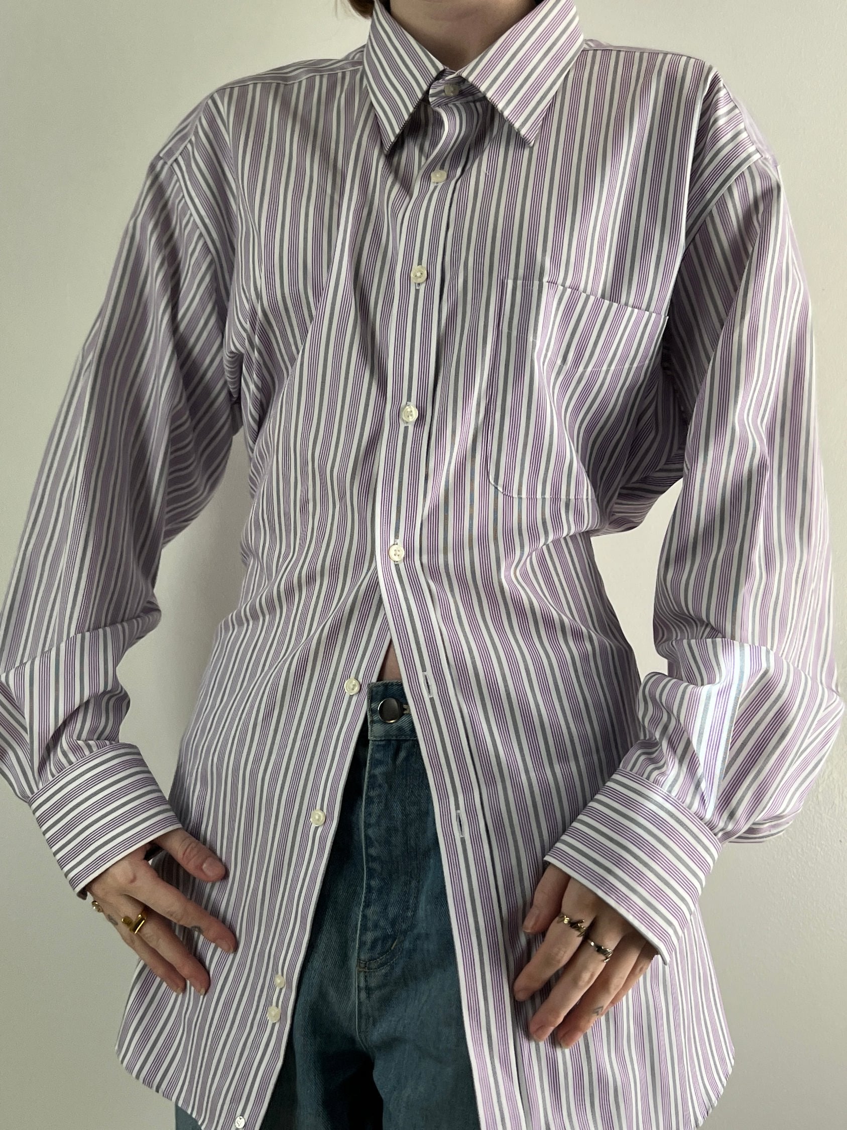 Stretch Waist Button Down- Spring Stripe