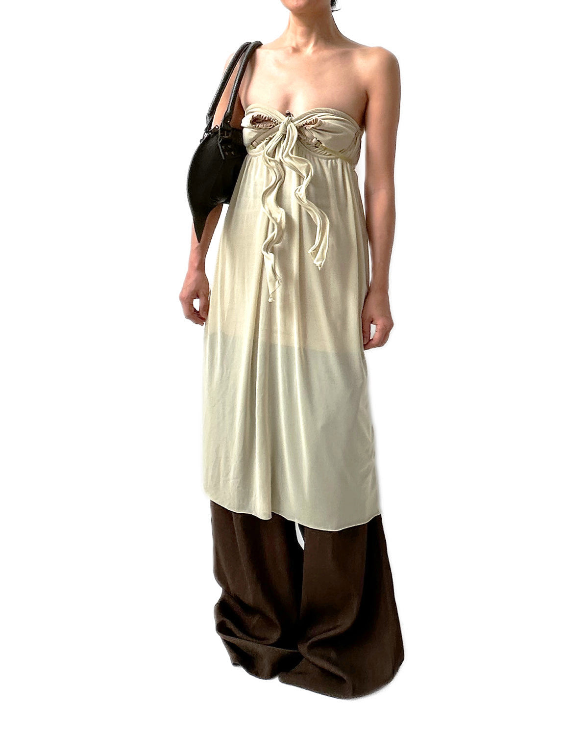 Low-rise Twill Oversized Baggy Trousers Taupe w/ Pink Rib Band