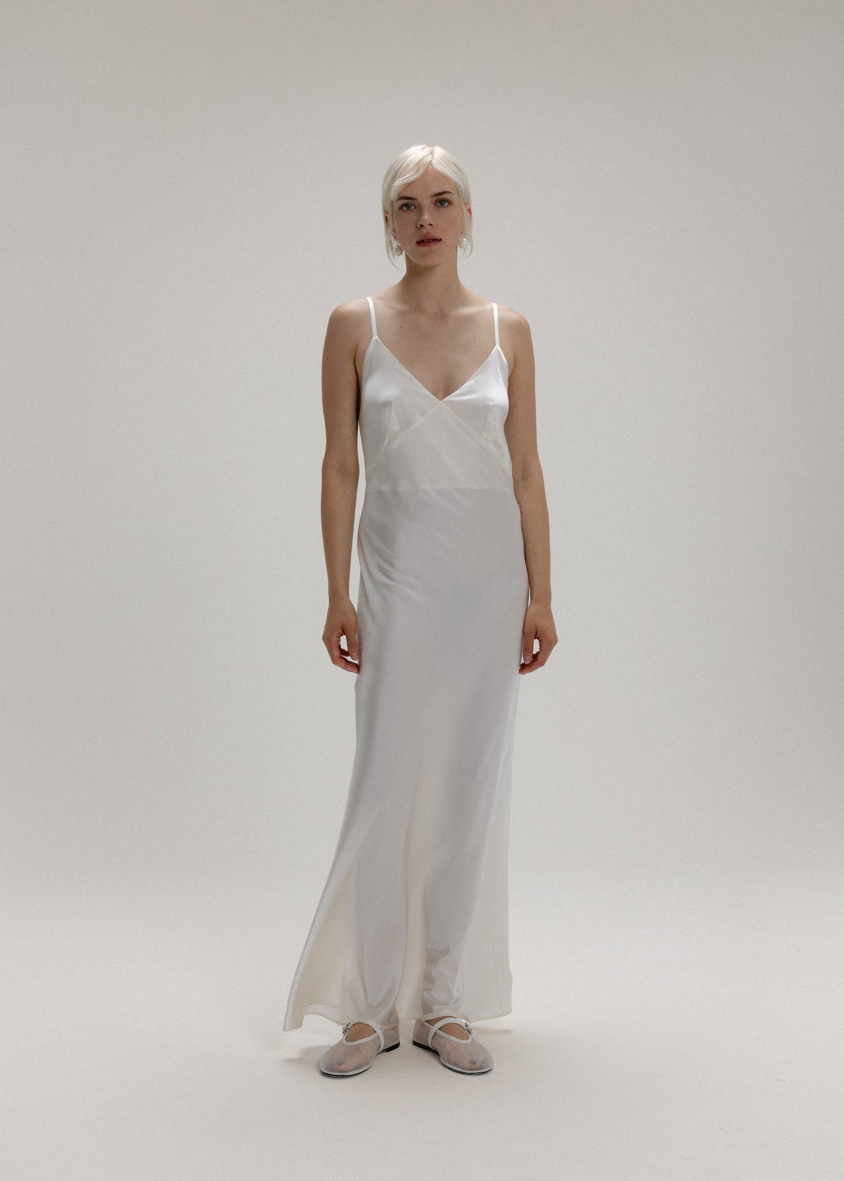 Maxi Silk Slip Dress in Milk White