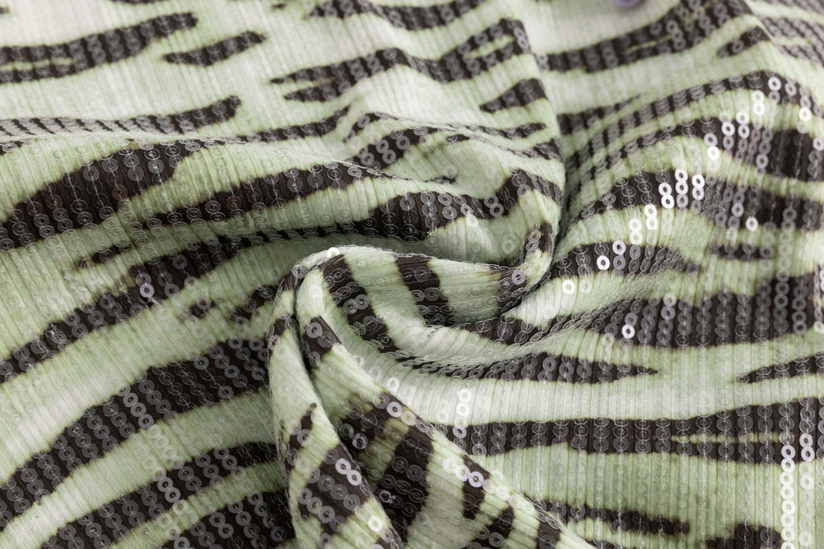 Green Zebra Sequin Jersey Cami Strap Top