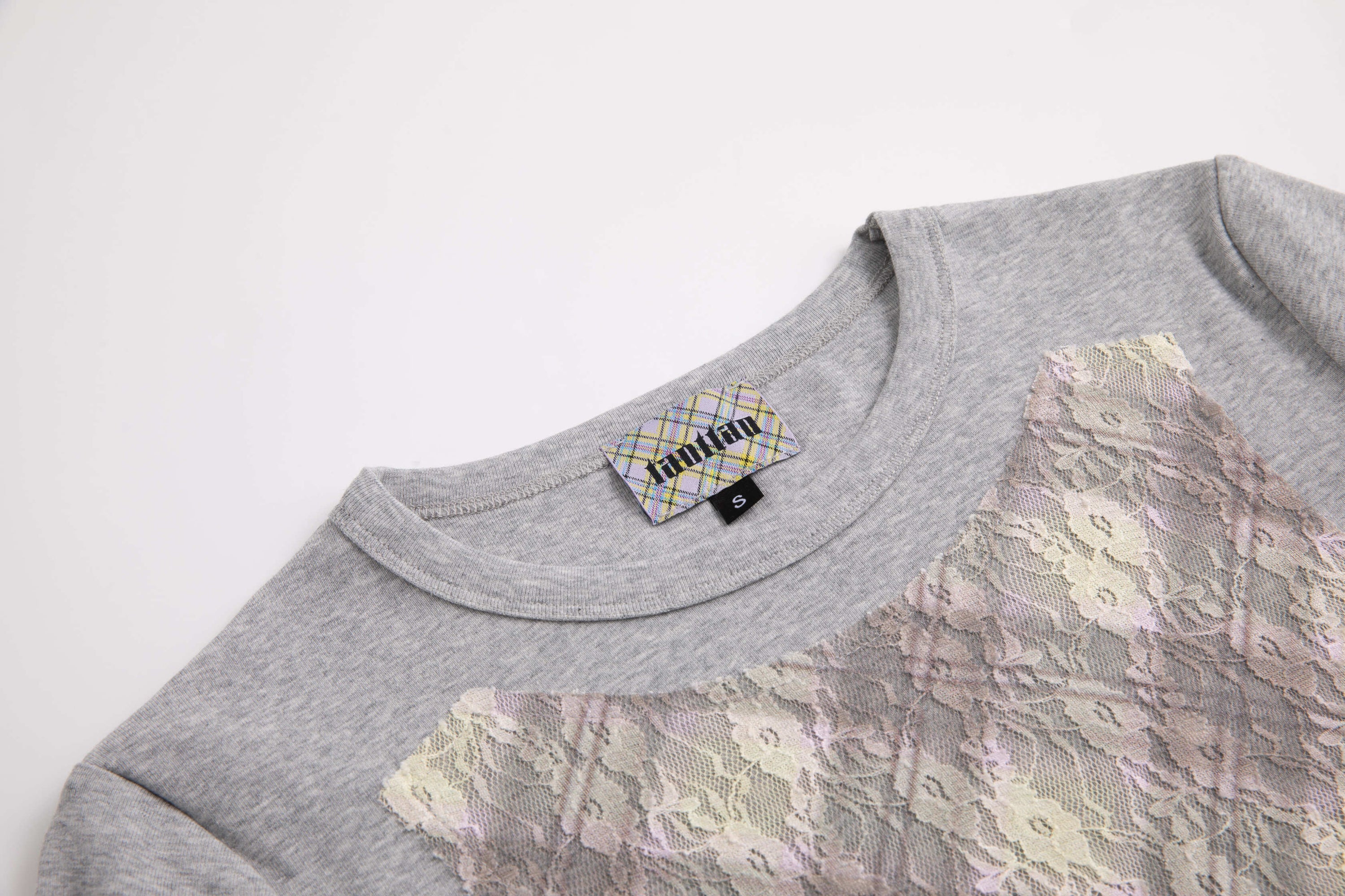 Lace Plaid Patchwork Tee Porcelain Plaid
