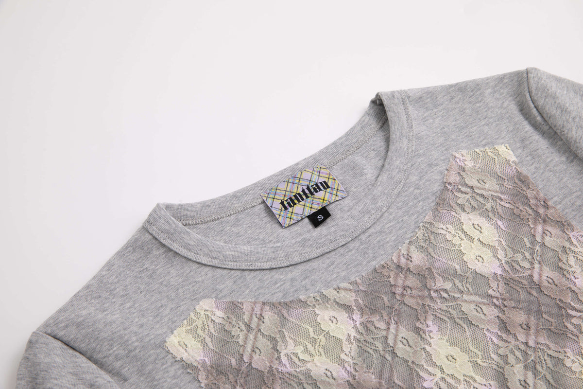 Lace Plaid Patchwork Tee Porcelain Plaid
