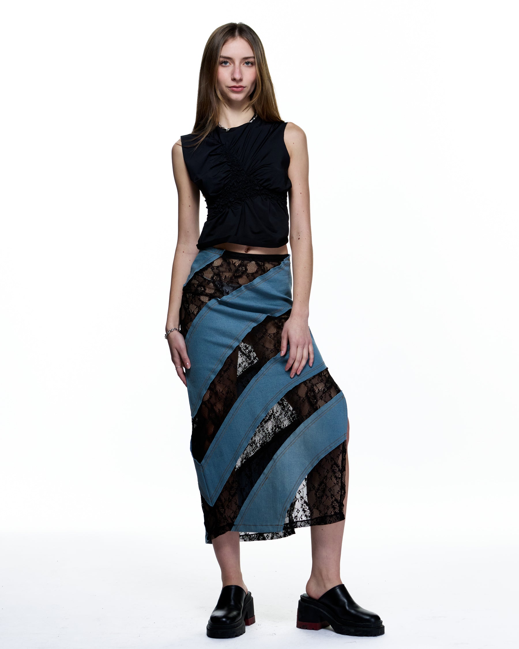 DENIM FIELDS MIDI SKIRT