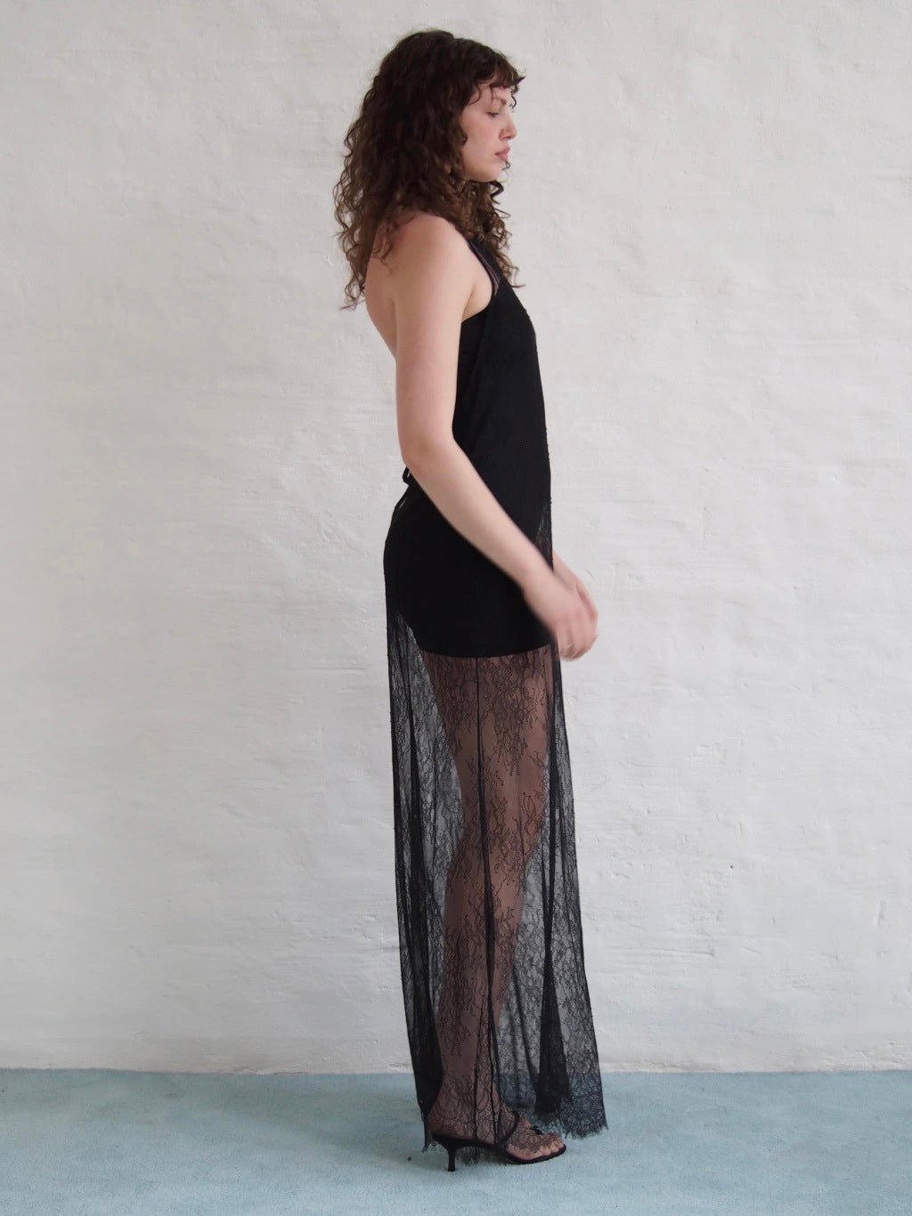 LACE NECK DRESS + STRAPLESS SLIP - BLACK