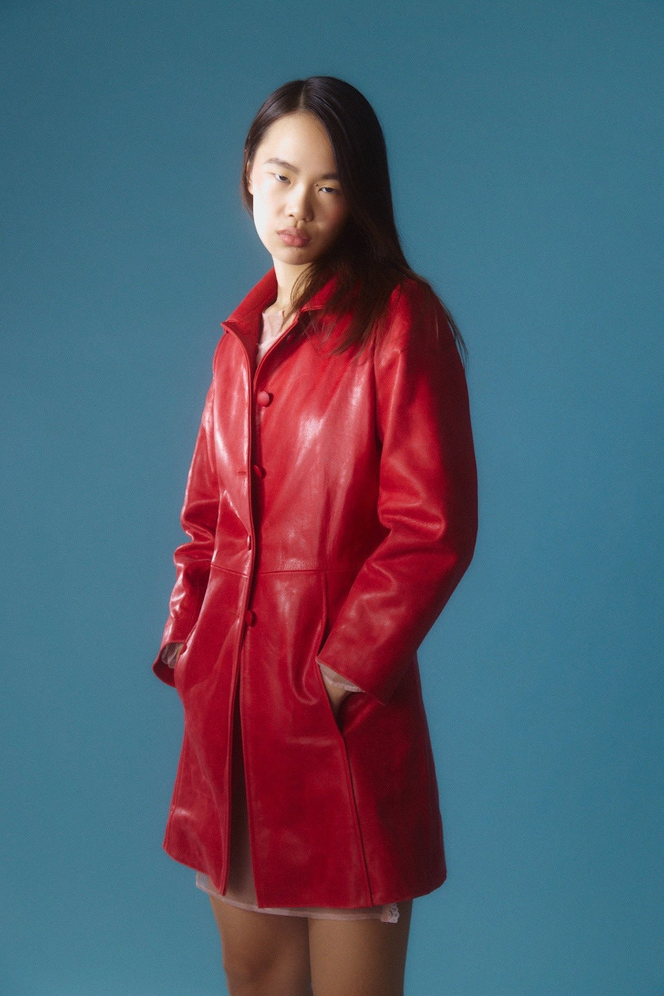LEATHER TRENCH RED