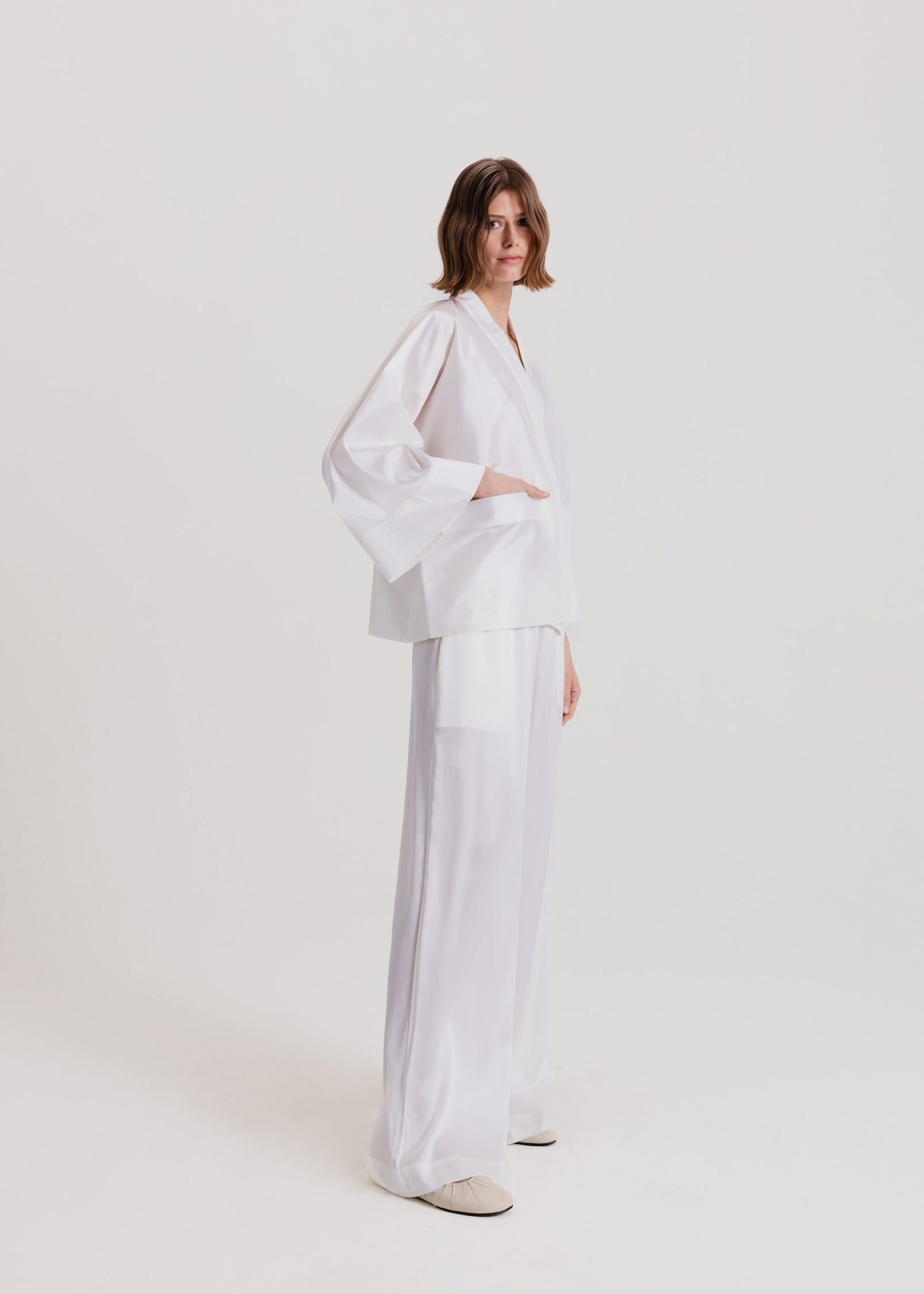 Taffeta Kimono Jacket in Milk White