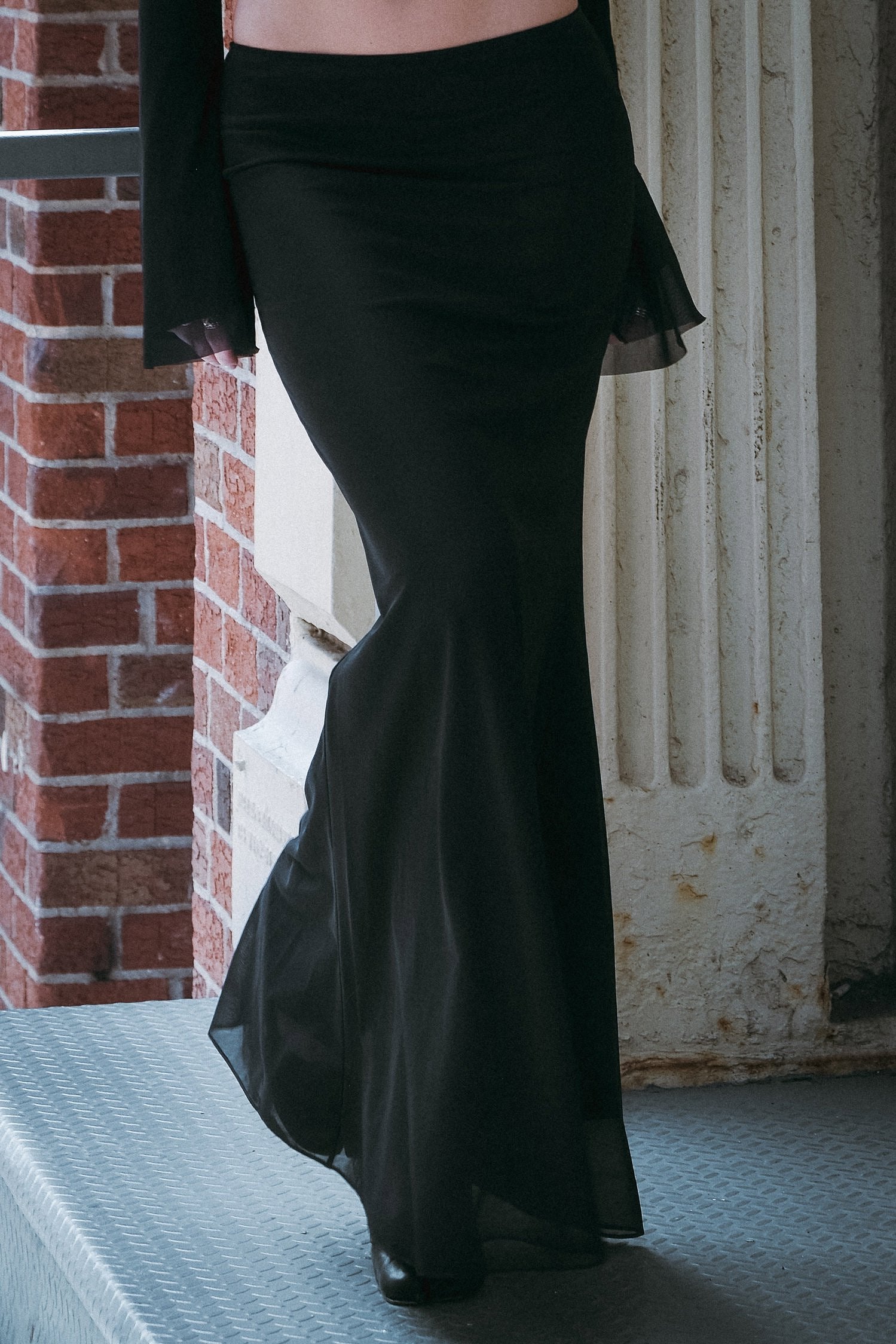 The Jane Maxi Skirt in Black Mesh