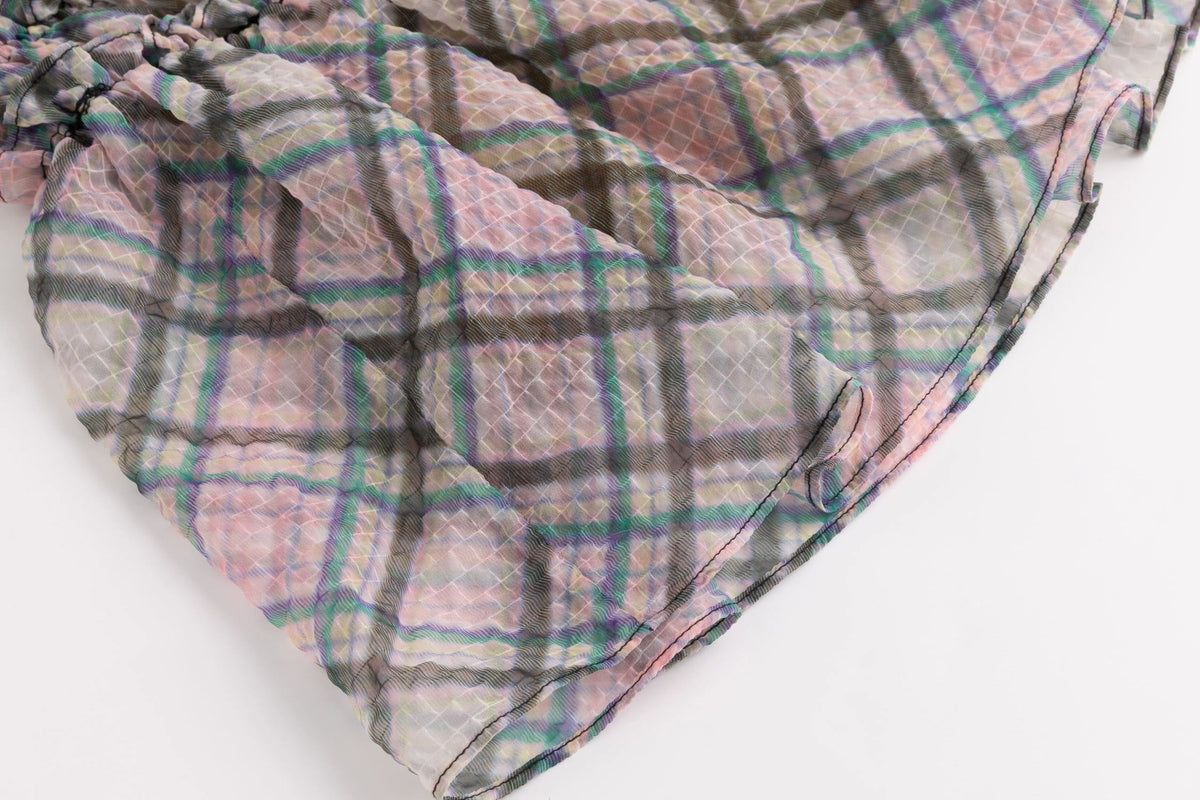 Multi-Plaid Chiffon Block Skirt