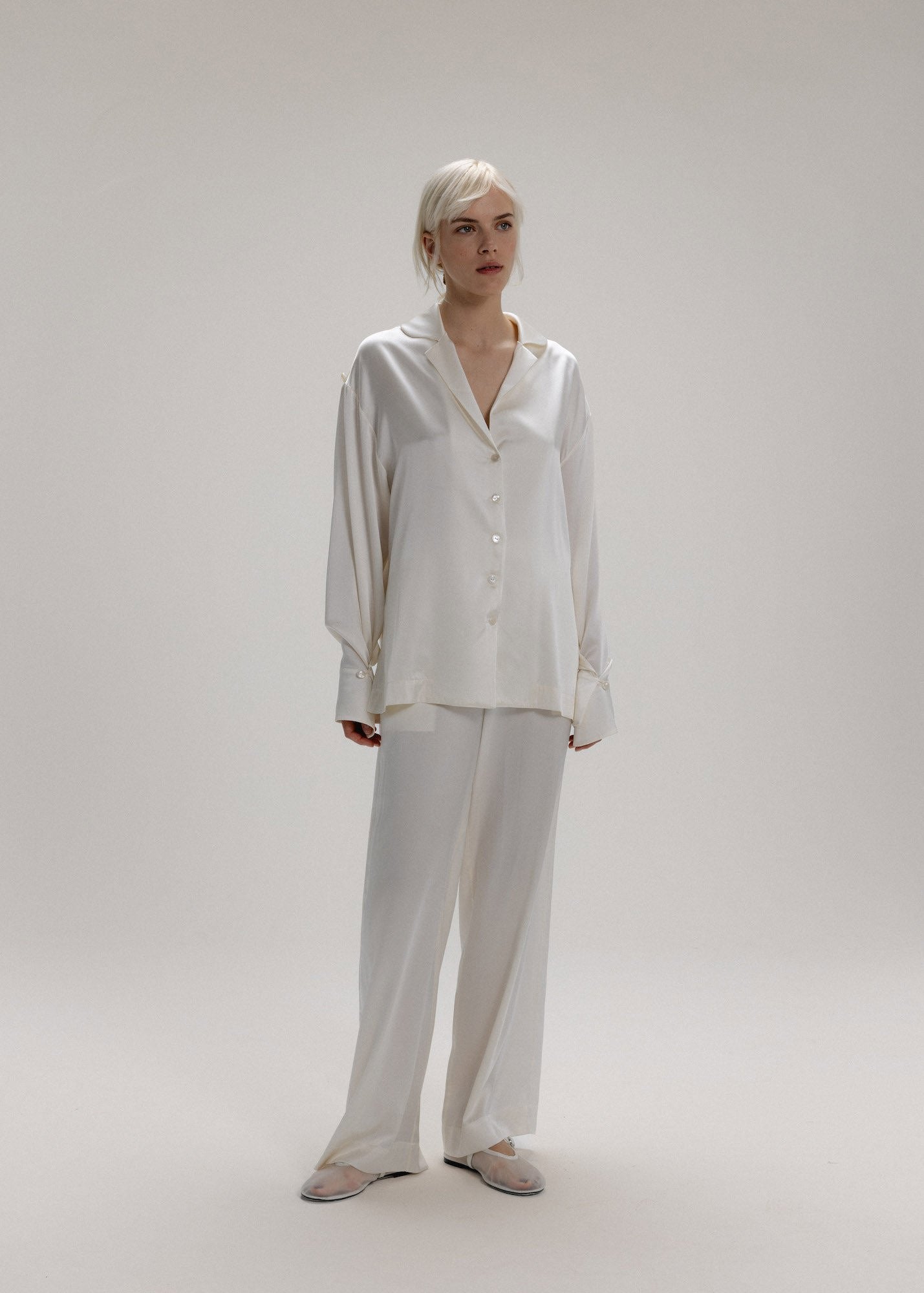 Wide Silk Pants in Milk White