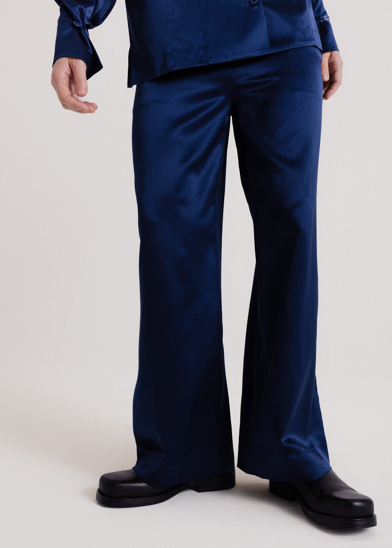Wide Silk Pants in Royal Blue
