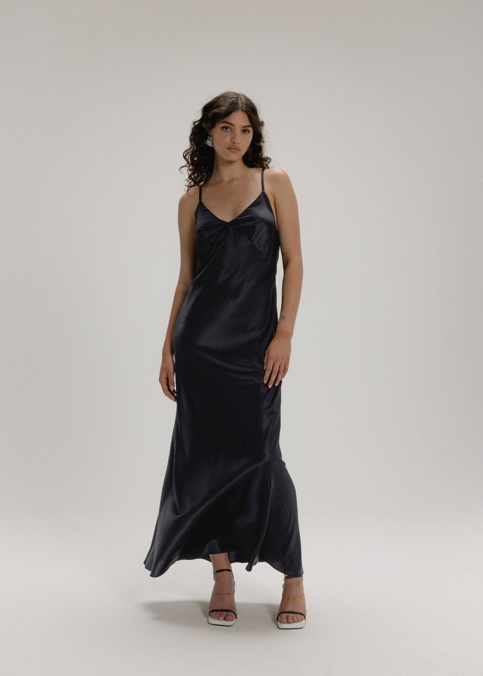 Maxi Silk Slip Dress in Black
