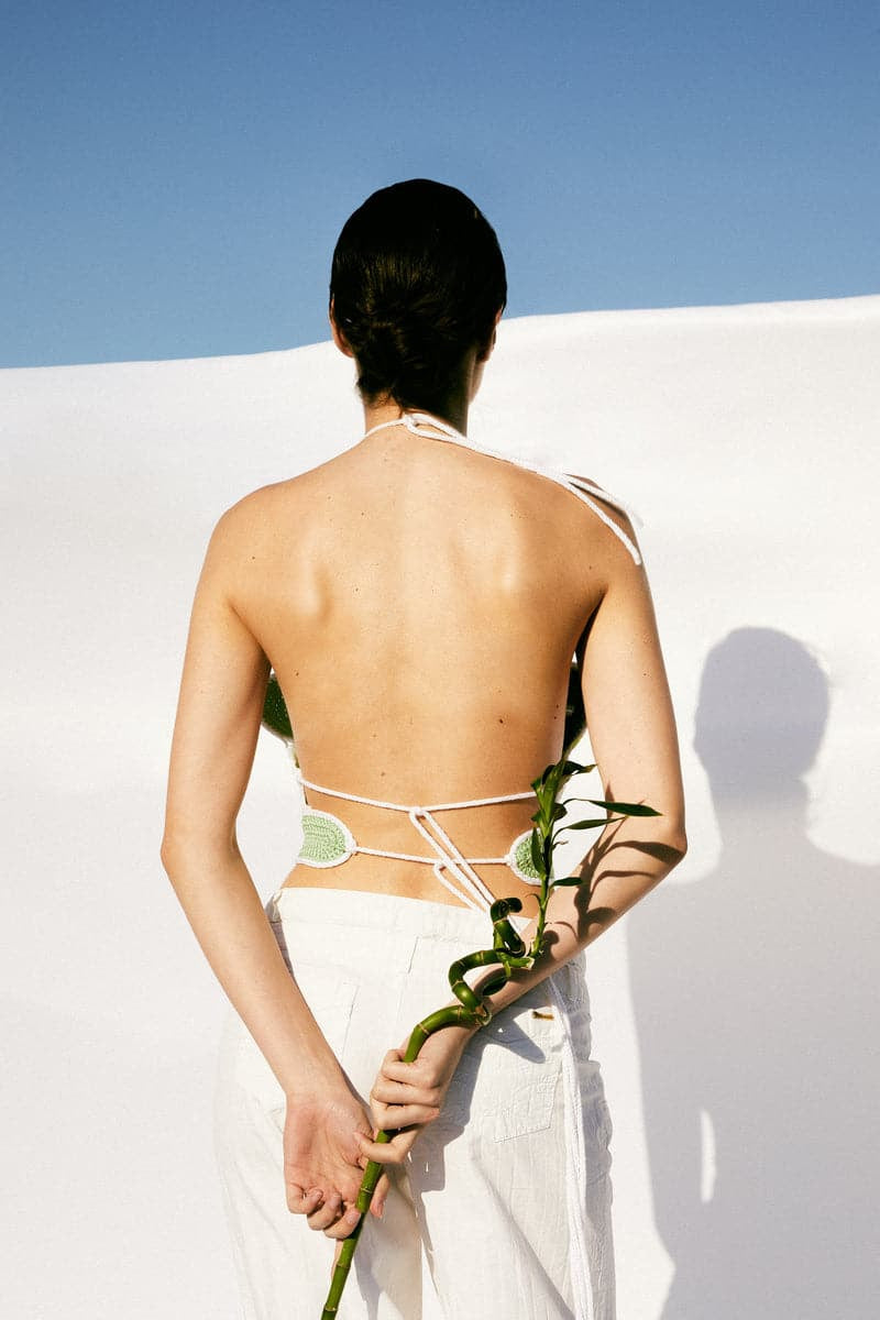 GREEN CROCHET TIE STRAP TOP